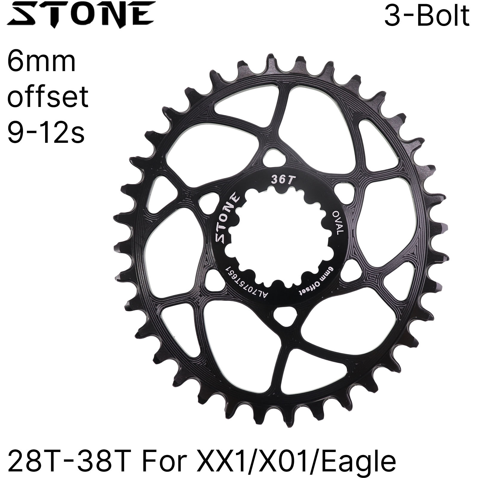 Stone Oval Chainring Direct Mount 6mm Offset for GXP XX1 Eagle X01 X1 X0 X9 for Sram 28T 30T 32T 34T 36 38 MTB Road Bike 6 mm