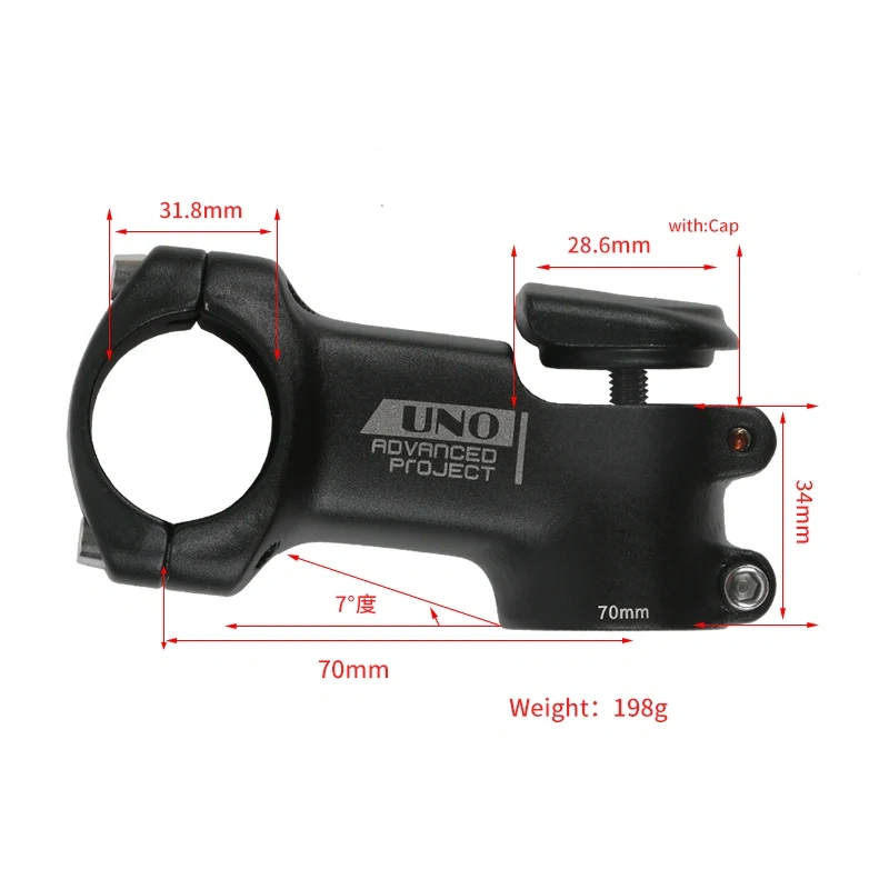 UNO Bike Stem 7 Degree Square Stem with Cover 3D Forged Fork 28.6x31.8mm 70/80/90/100/110/120mm Mountain MTB Bicycle Kalloy