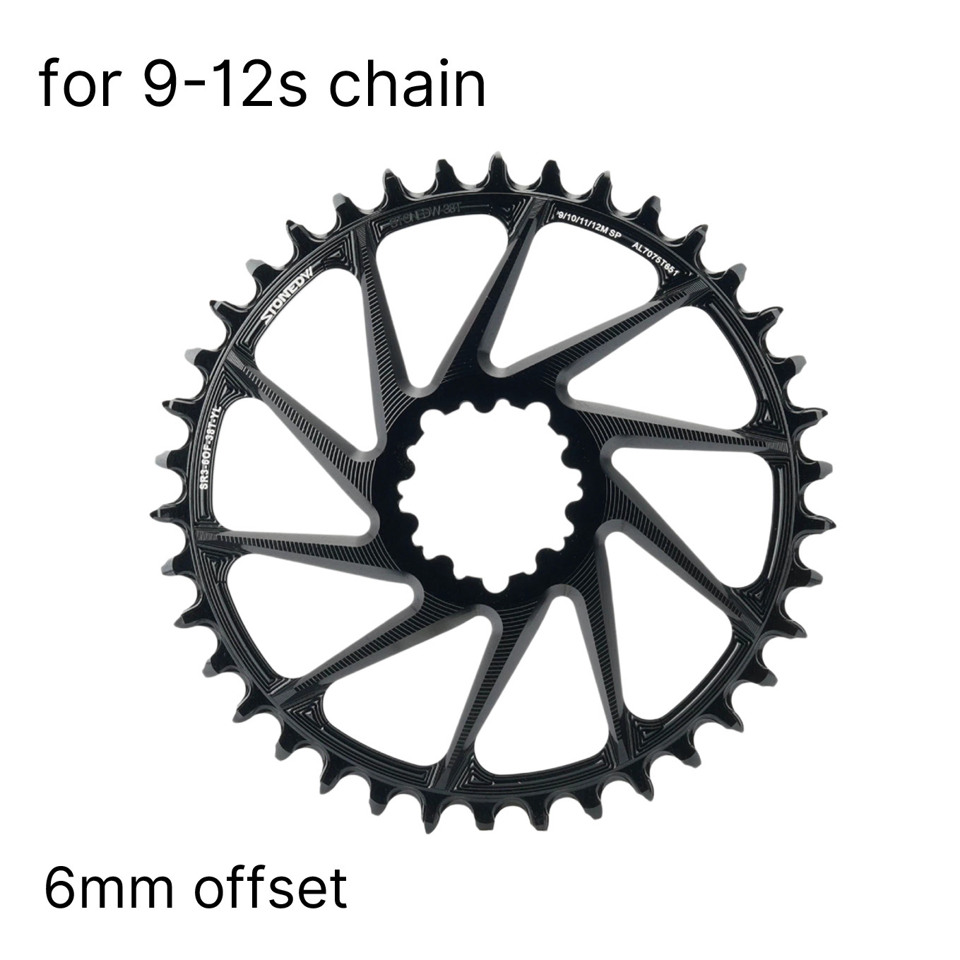 STONE Narrow-Wide Direct-Mount Chainring for SRAM GXP 3-Bolt, 6mm Offset, 26–40T