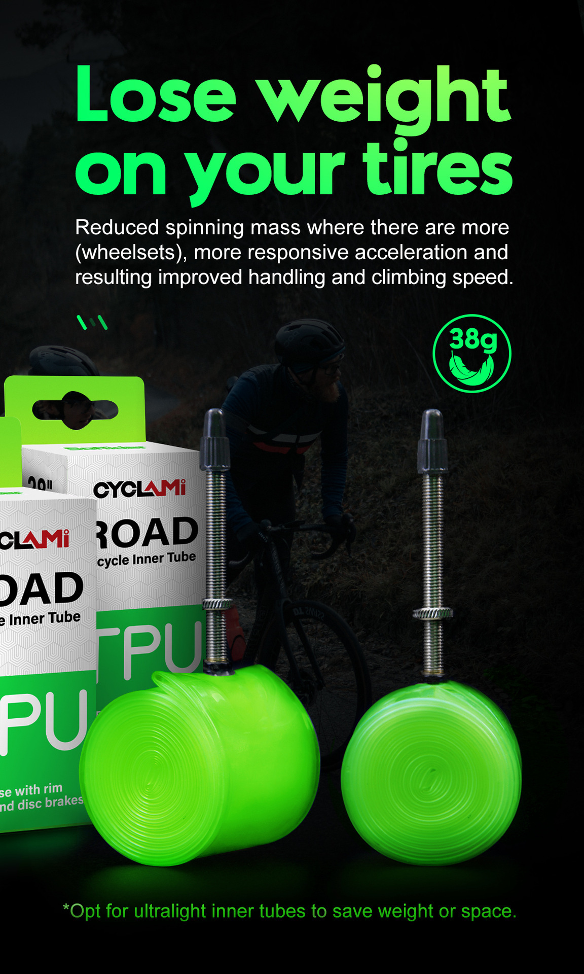 CYCLAMI Bike Inner Tube 26 27.5 29 Inches MTB Bicycle TPU Material Tire 45mm French Valve Super Light Anti-Oxidation