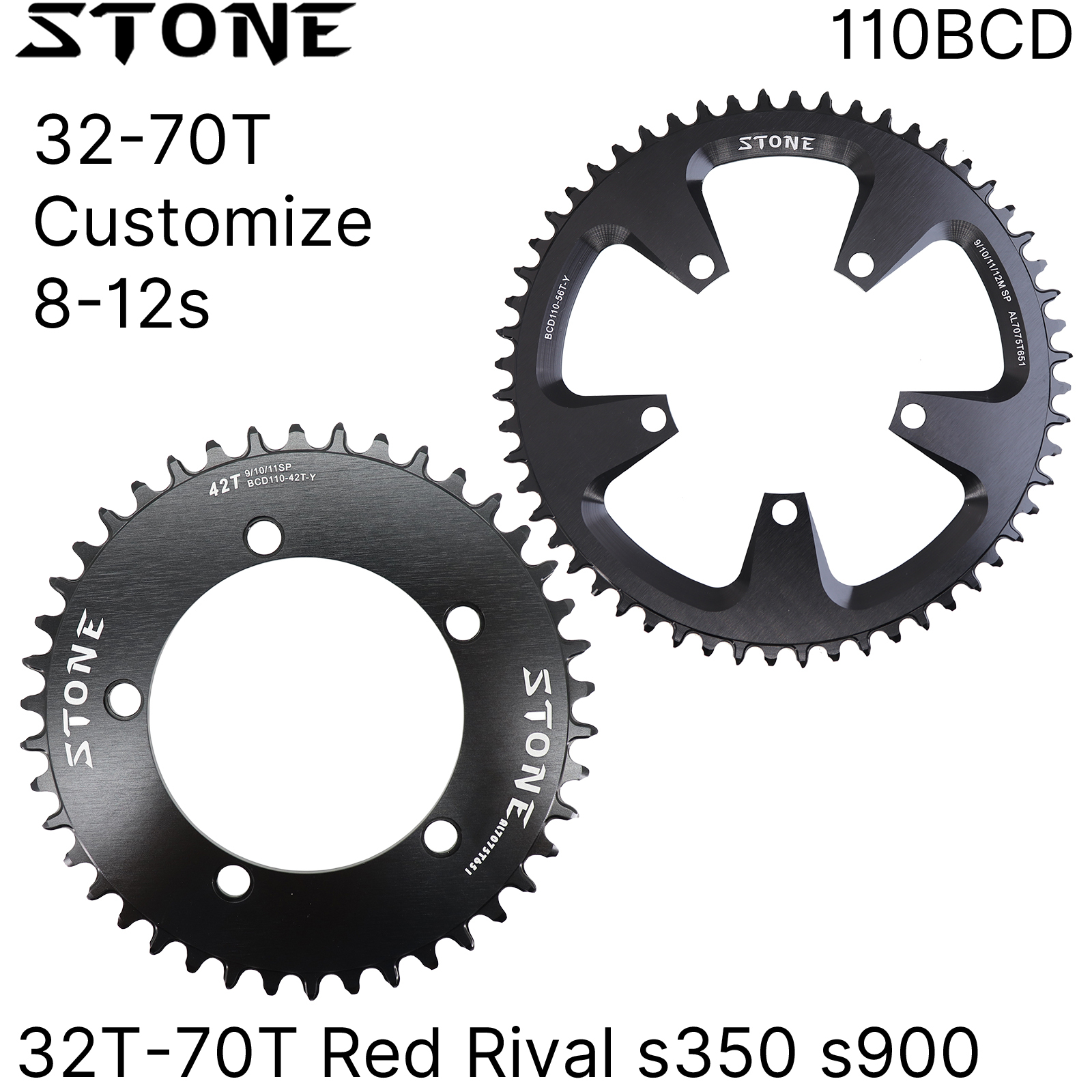 STONE Round Chainring 110 BCD for SRAM Force Red Rival S350 S900 5-Arm Narrow Wide 1x Road Gravel CX Bike Chainring 32T-70T Hollow AERO