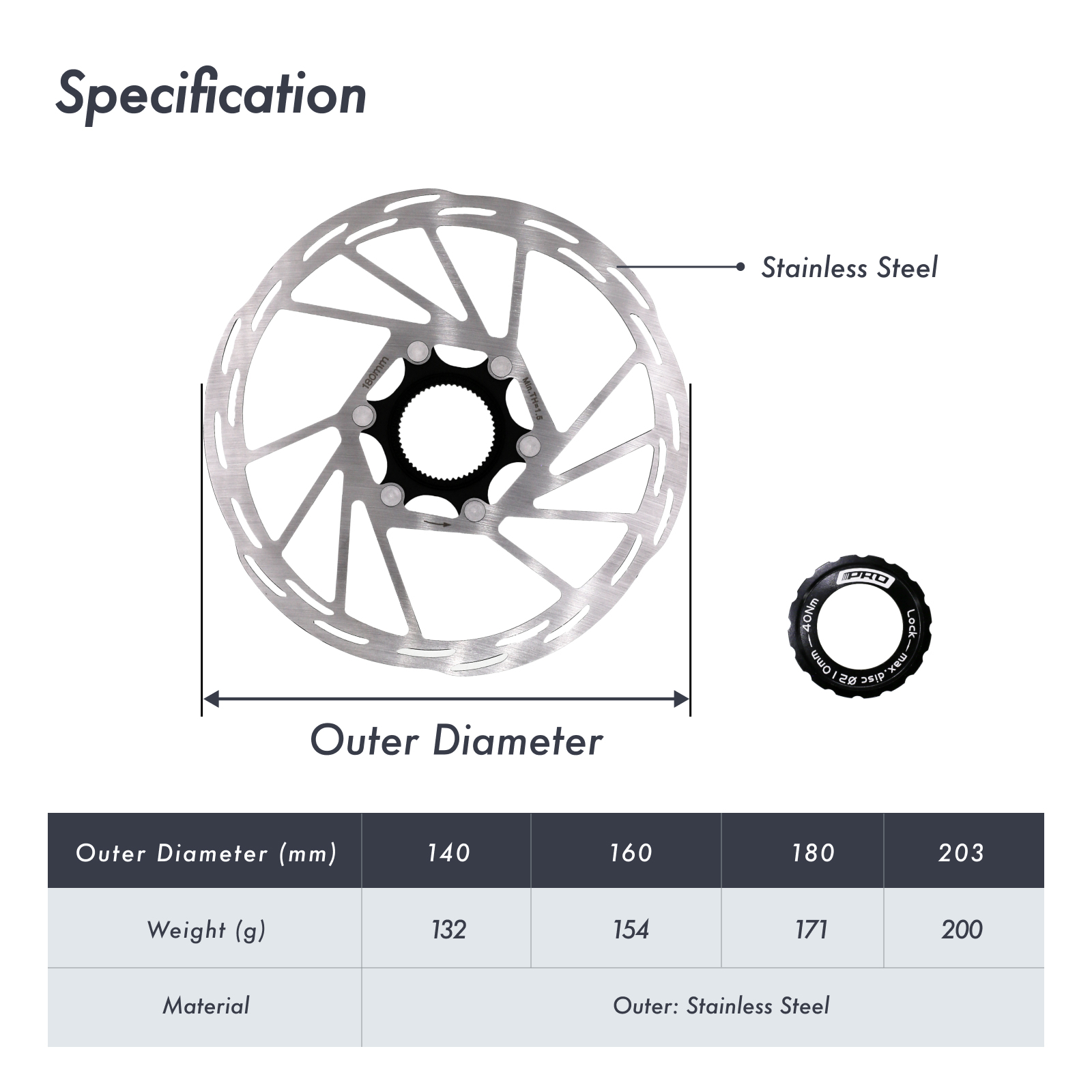 IIIPRO Bike Center Lock Disc Brake Rotor 140 160 180mm 203mm MTB Road Mountain Cooling Brake Disc And Lock Ring centerlock