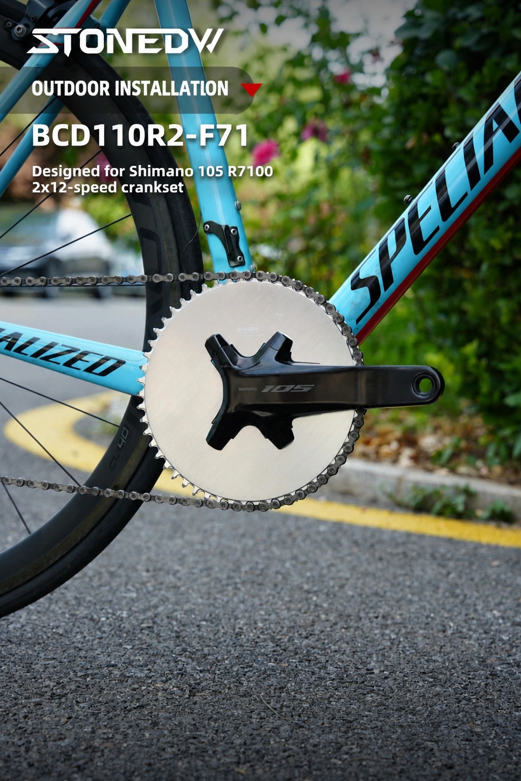 STONE 110BCD Aero Full-Cover Chainring for Shimano R7100 / R8100 / R9200 44 60T