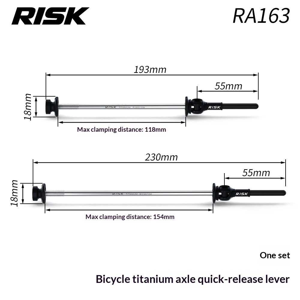 RISK RA163 Titanium Alloy Quick Release Skewer Set — Ultra-Light Bicycle Hub Axle for Mountain & Road Bike, Front + Rear Pair (Black)