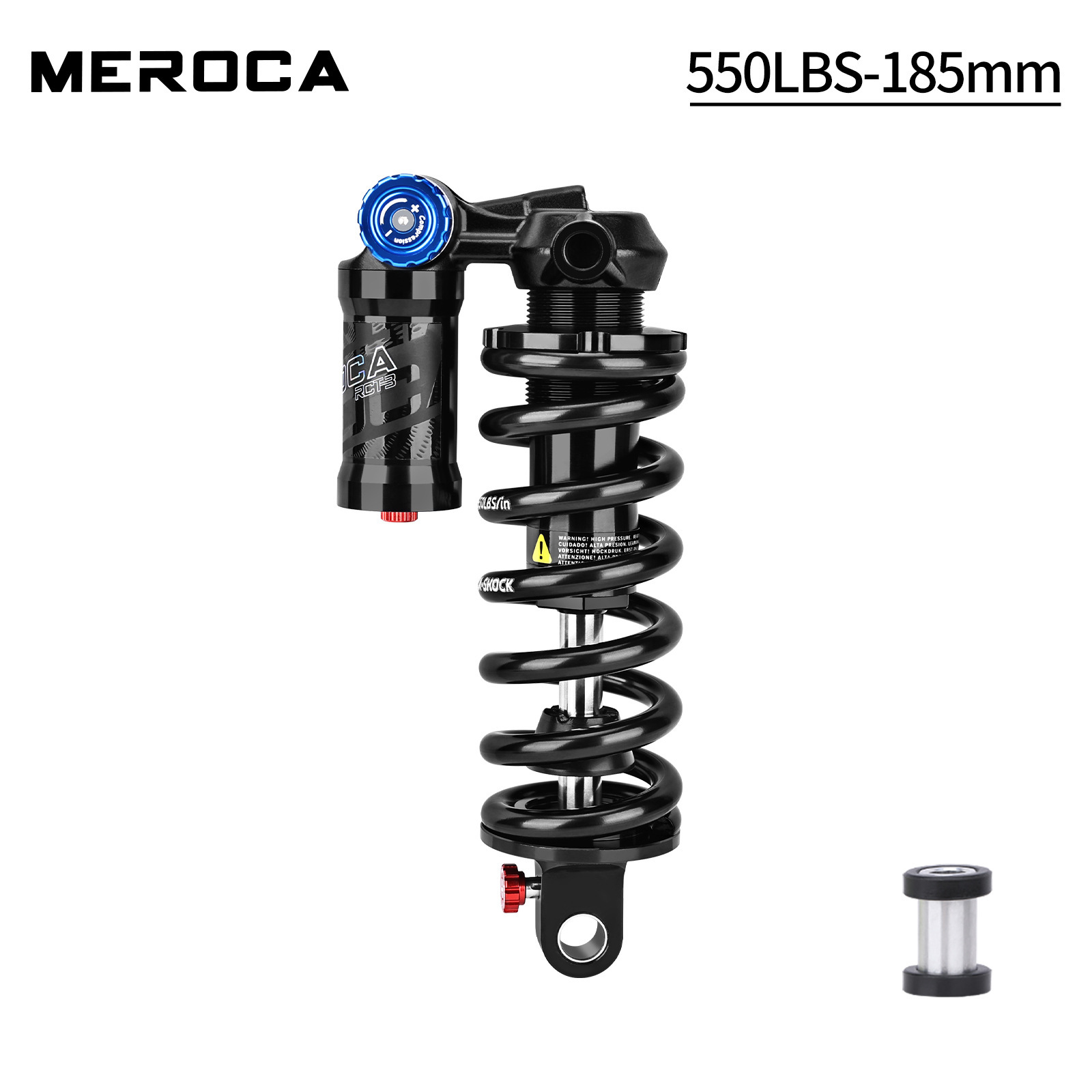MEROCA-RCT-3 Trunnion Coil Rear Shock Absorber 550LBS 185/205mm with Damping Adjustment for MTB Soft Tail Bike