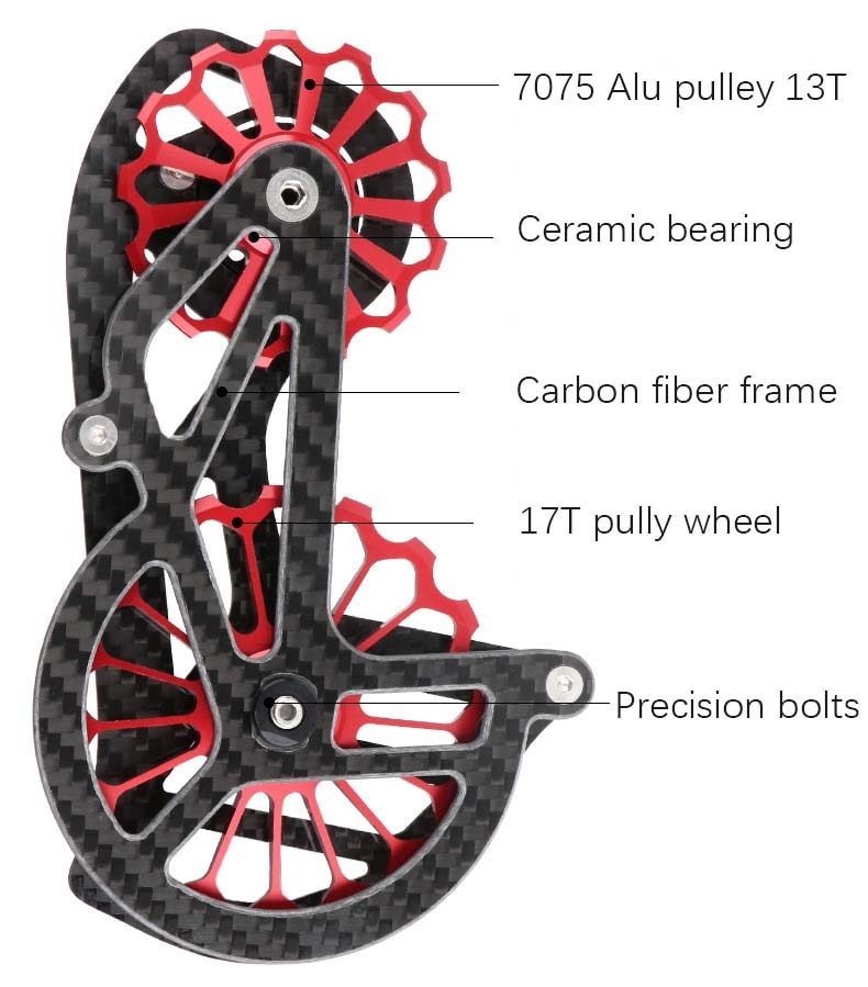 Road Bike Rear Derailleur Carbon Fiber Ceramic Bearing 17T Pulley Guide Wheel R5800 R6800 R7000 R8000 R9100 R9000 4700 5800 105