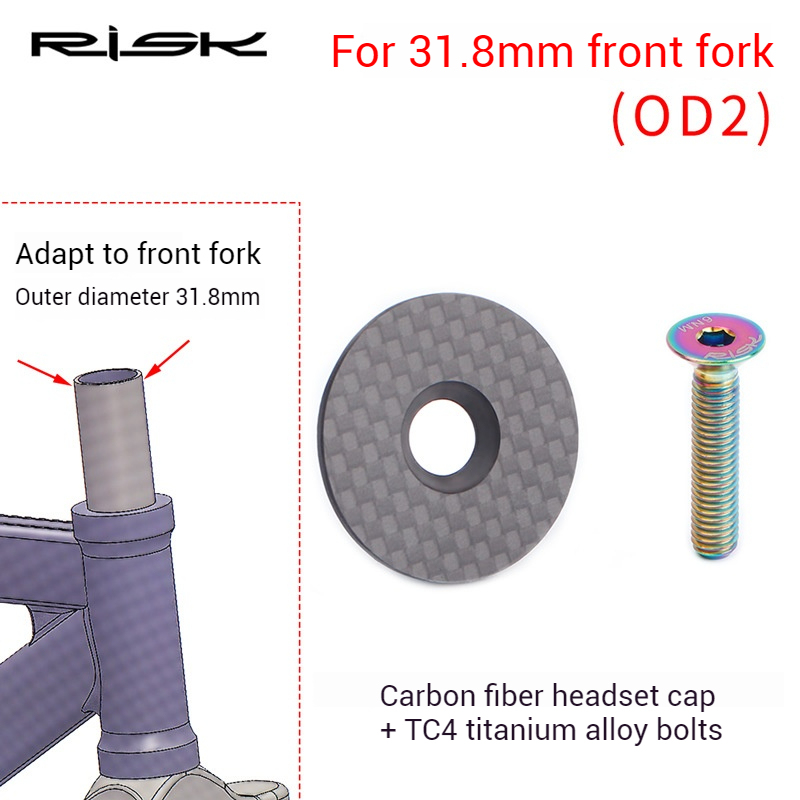 RISK Carbon Fiber Headset Cap for Mountain and Road Bikes Stem Cap for OD2 Forks Titanium Alloy Screws