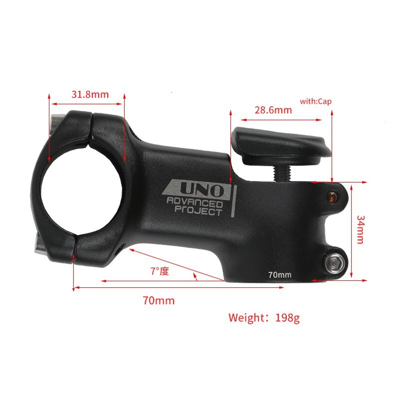 UNO Bike Stem 7 Degree Square Stem with Cover 3D Forged Fork 28.6x31.8mm 70/80/90/100/110/120mm Mountain MTB Bicycle Kalloy