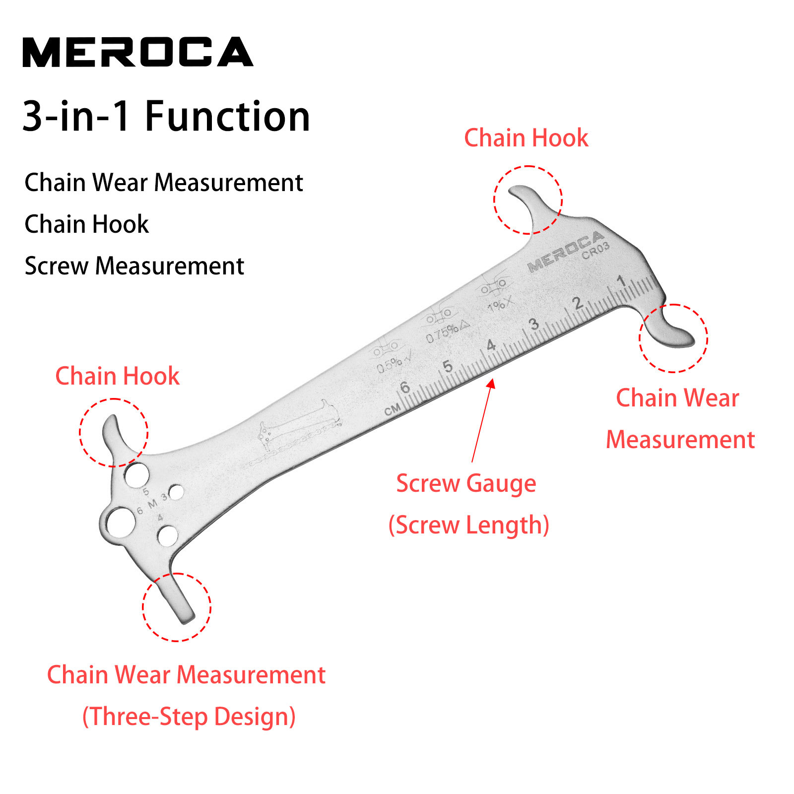 MEROCA 3-in-1 Chain Measuring Tool for Mountain and Road Bikes  Wear Measurement Gauge and Caliper