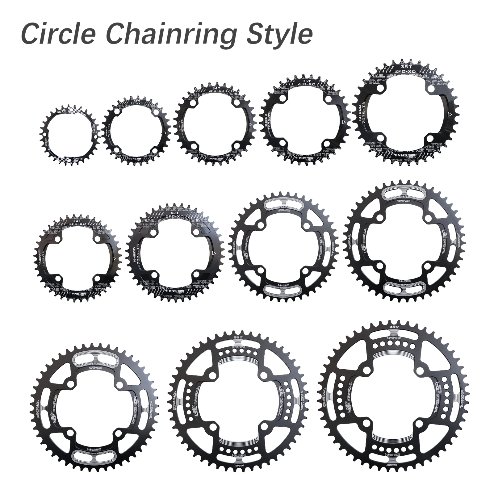 SNAIL Chainring 104BCD Round 30t 32t 34t 36t 38t 52 tooth Narrow n Wide Ultralight Tooth Plate MTB Mountain Bike 104 BCD Chainwheel