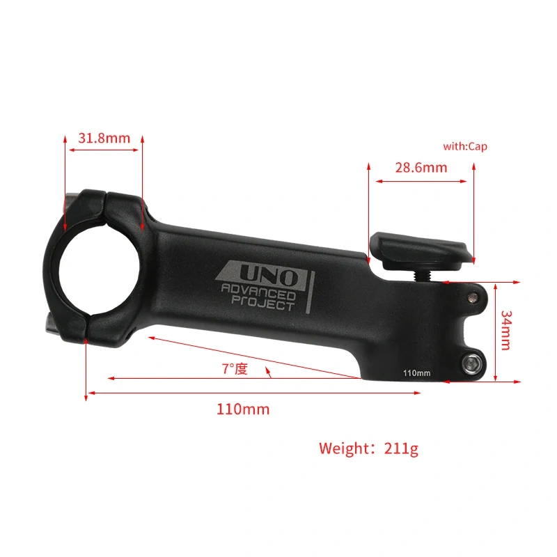 UNO Bike Stem 7 Degree Square Stem with Cover 3D Forged Fork 28.6x31.8mm 70/80/90/100/110/120mm Mountain MTB Bicycle Kalloy