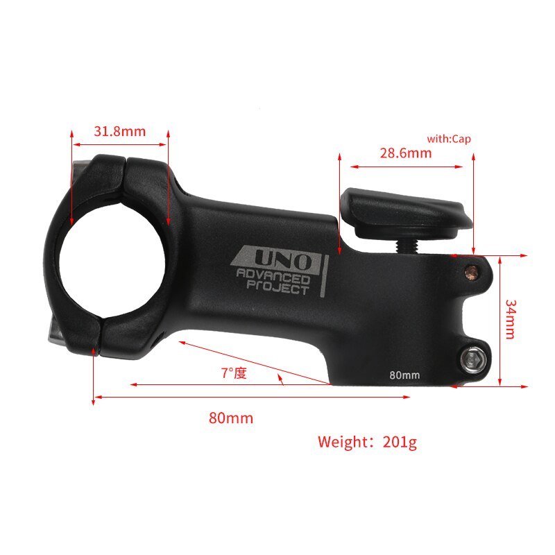UNO Bike Stem 7 Degree Square Stem with Cover 3D Forged Fork 28.6x31.8mm 70/80/90/100/110/120mm Mountain MTB Bicycle Kalloy