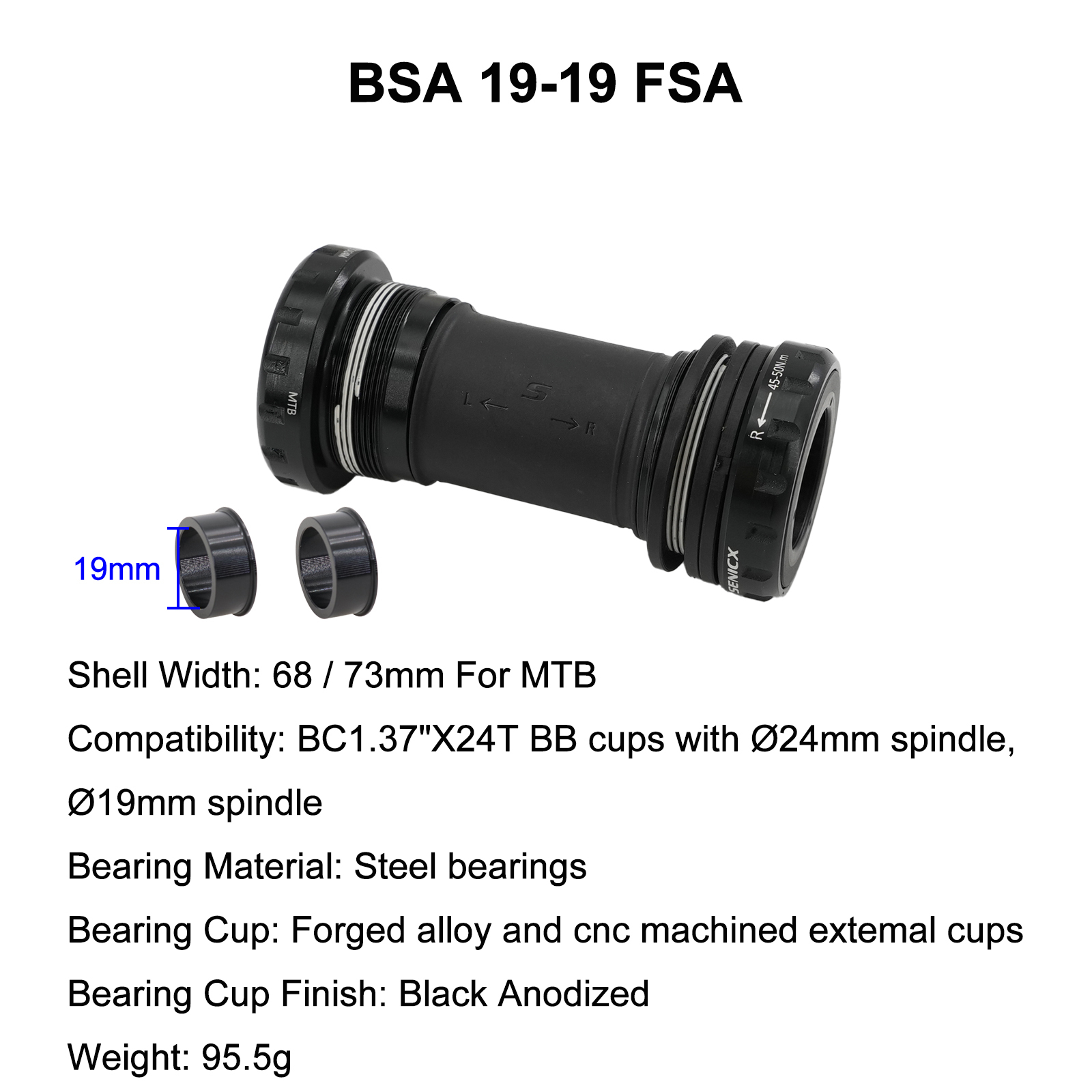 SENICX Mountain Bike BSA English Thread Bottom Bracket Waterproof Sealed Bearing 24mm 22mm 19mm 29mm DUB Ceramic Steel