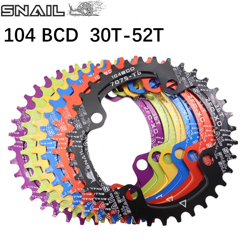 SNAIL Chainring 104BCD Round 30t 32t 34t 36t 38t 40t 42t 44t 46t 48t 50t 52t Narrow Wide Tooth Single Tooth Plate MTB Mountain Bike 104 BCD
