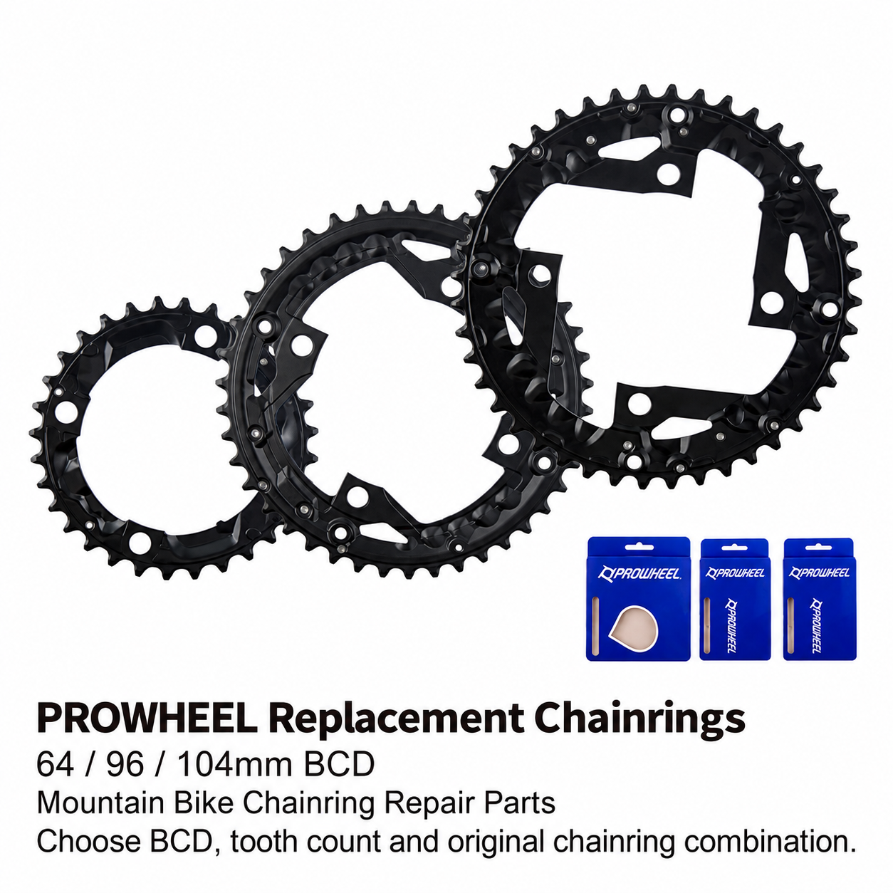 PROWHEEL Replacement Chainrings 64 96 104BCD 22-44T