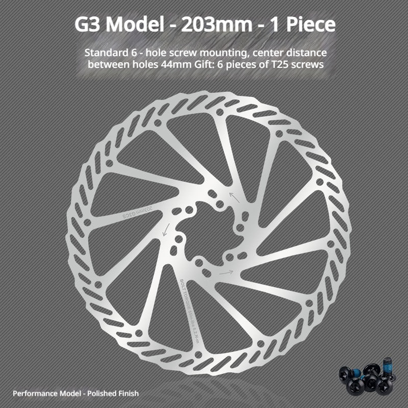 Mountain Bike Disc Brake Rotor 120/140/160/180/203mm 6-Bolt Bicycle Brake Rotor G3/HS1 with Screws, Stainless Steel