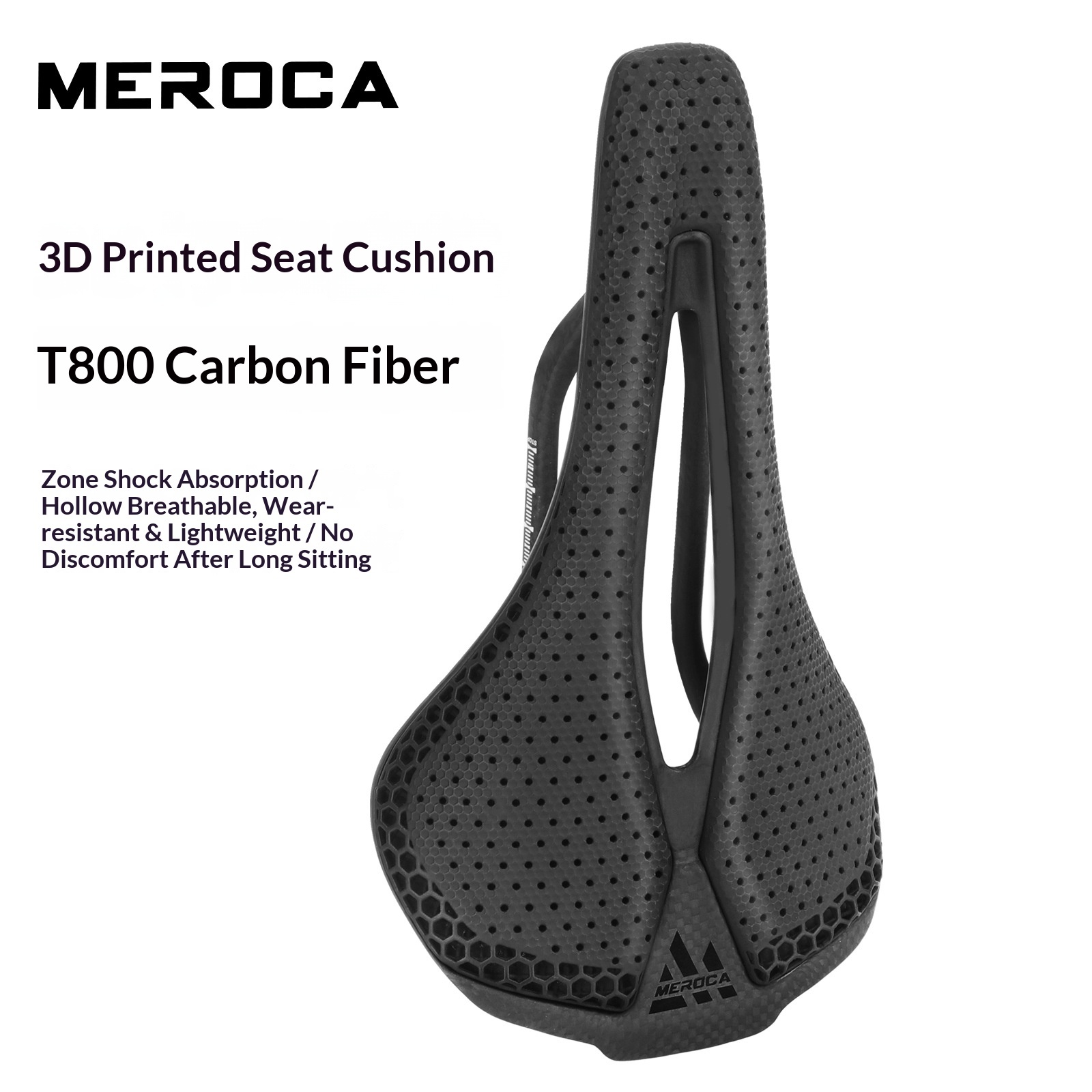 MEROCA VG R1 3D Printed Bicycle Saddle, Carbon Fiber Base with Zoned Cushioning, Hollow Lightweight Road Bike Saddle, 152g