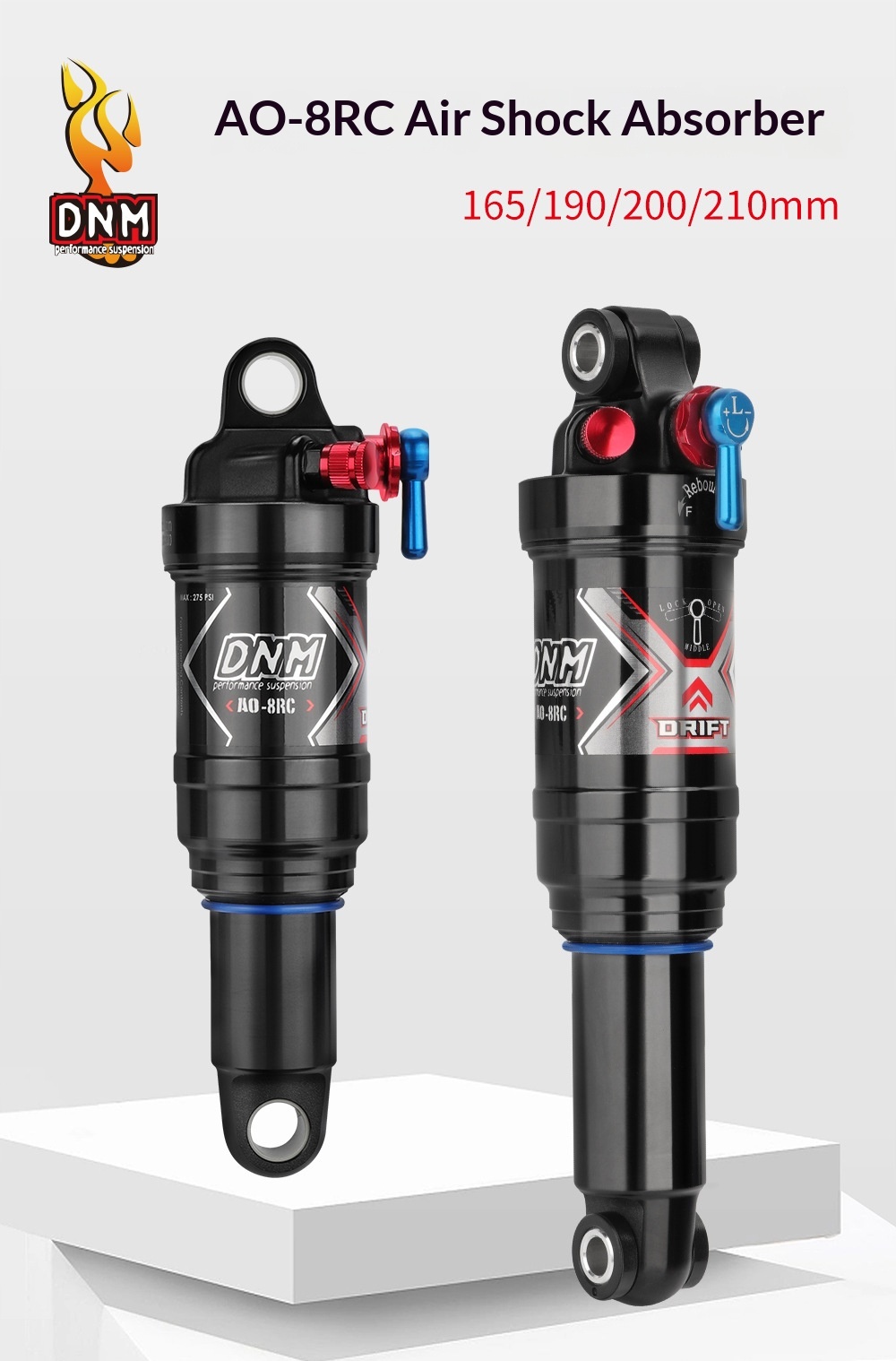 DNM AO-8RC Air Rear Shock Absorber, 3-Position Lockout MTB Soft Tail Bicycle Suspension, Rebound Damping Adjustable