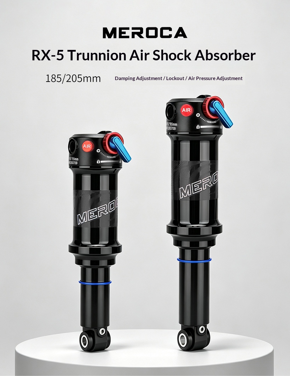 MEROCA RX-5 Trunnion Air Rear Shock 185/205mm MTB Rear Suspension with Rebound Adjustment & Lockout