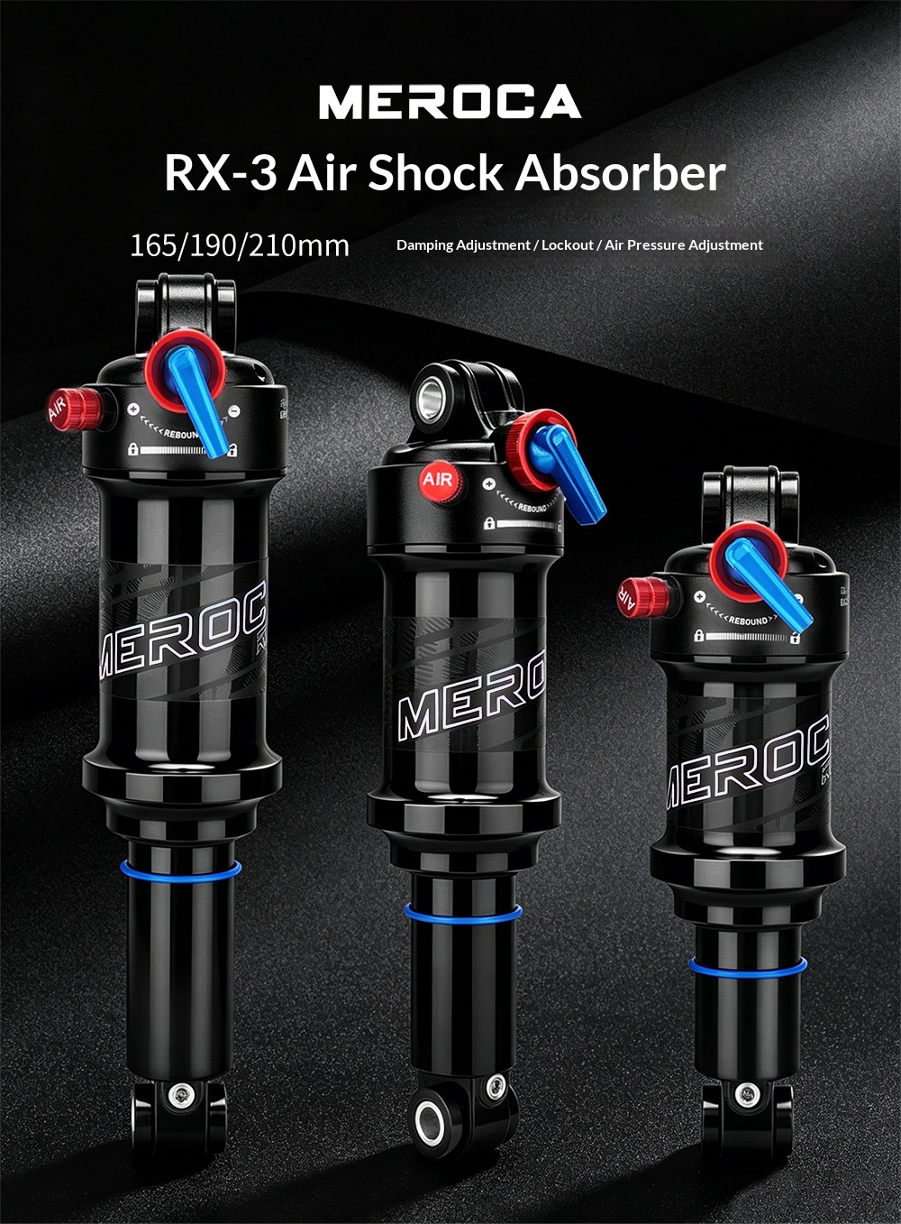 MEROCA RX-3 Air Rear Shock Absorber RX-3-AIR-SHOCK Lockout Rebound Adjustable 165/190/210mm for MTB Soft Tail Bike