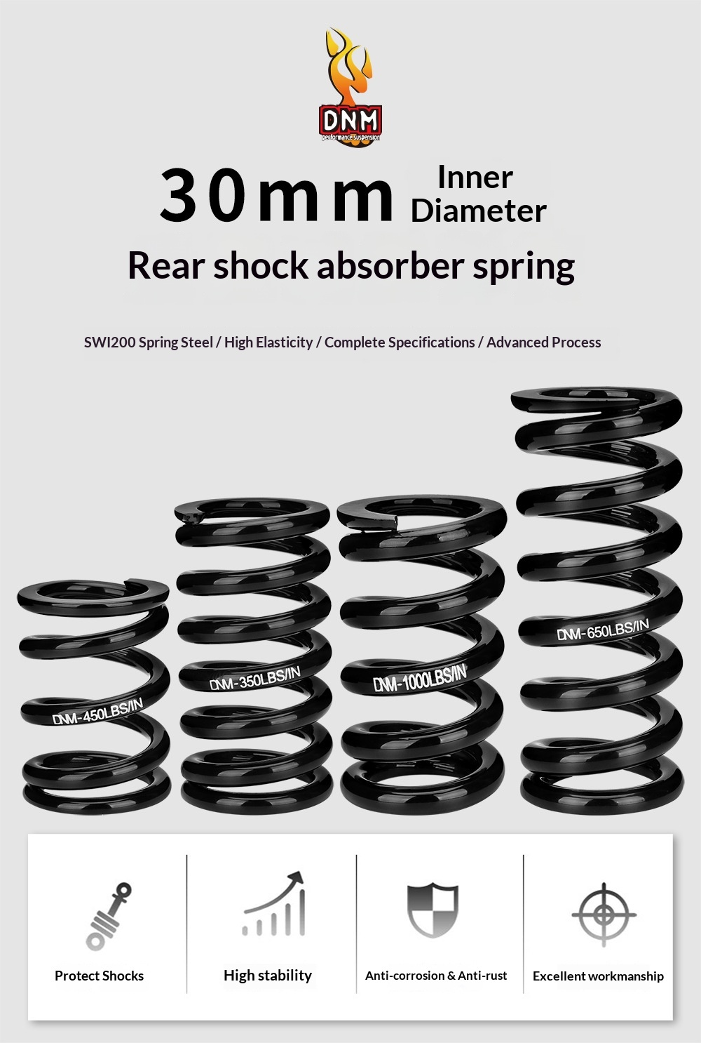 DNM-DV-SPRING 30mm ID Rear Shock Coil Spring for DNM DV22AR / KS 291R / 260, 350-1000 lbs/in