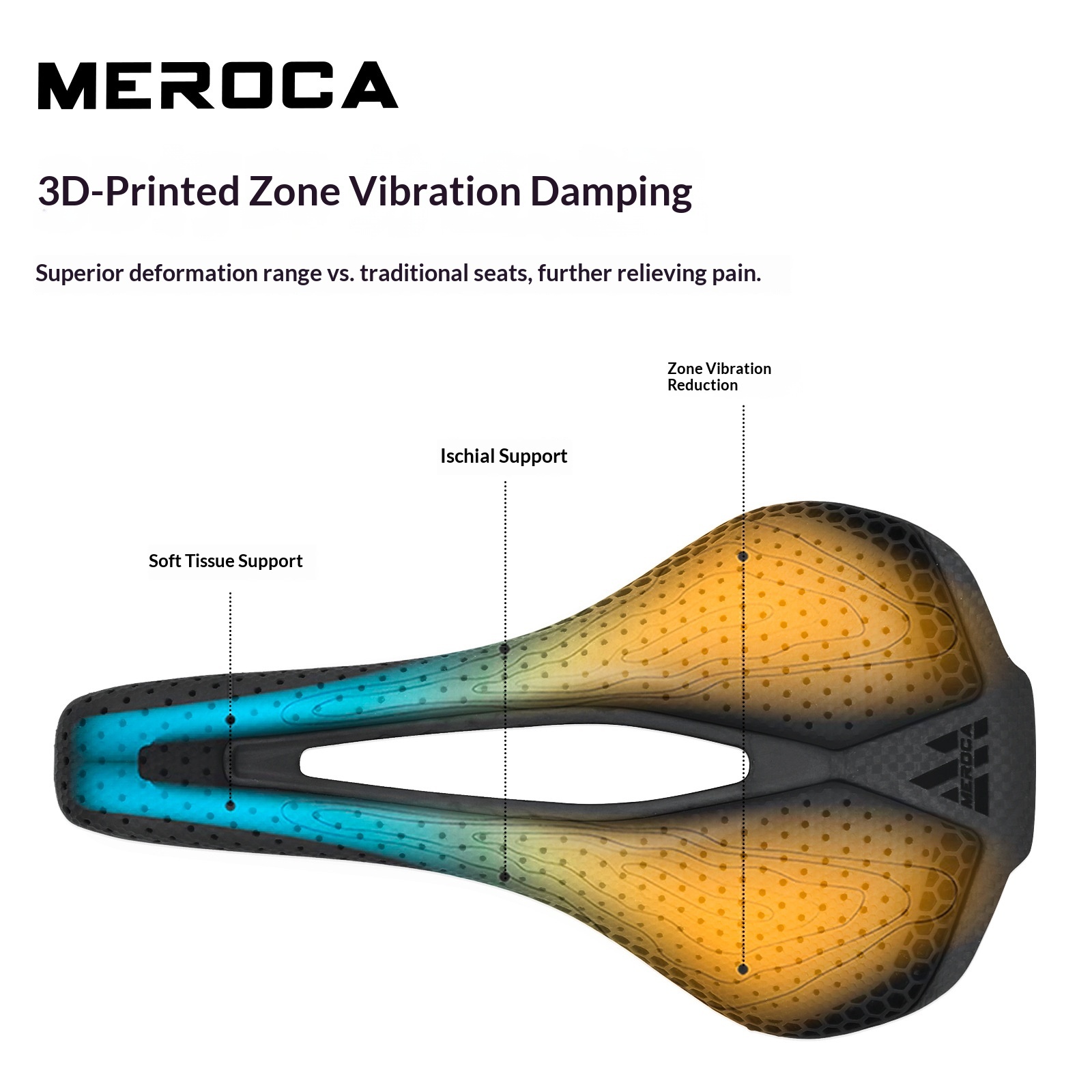 MEROCA VG R1 3D Printed Bicycle Saddle, Carbon Fiber Base with Zoned Cushioning, Hollow Lightweight Road Bike Saddle, 152g
