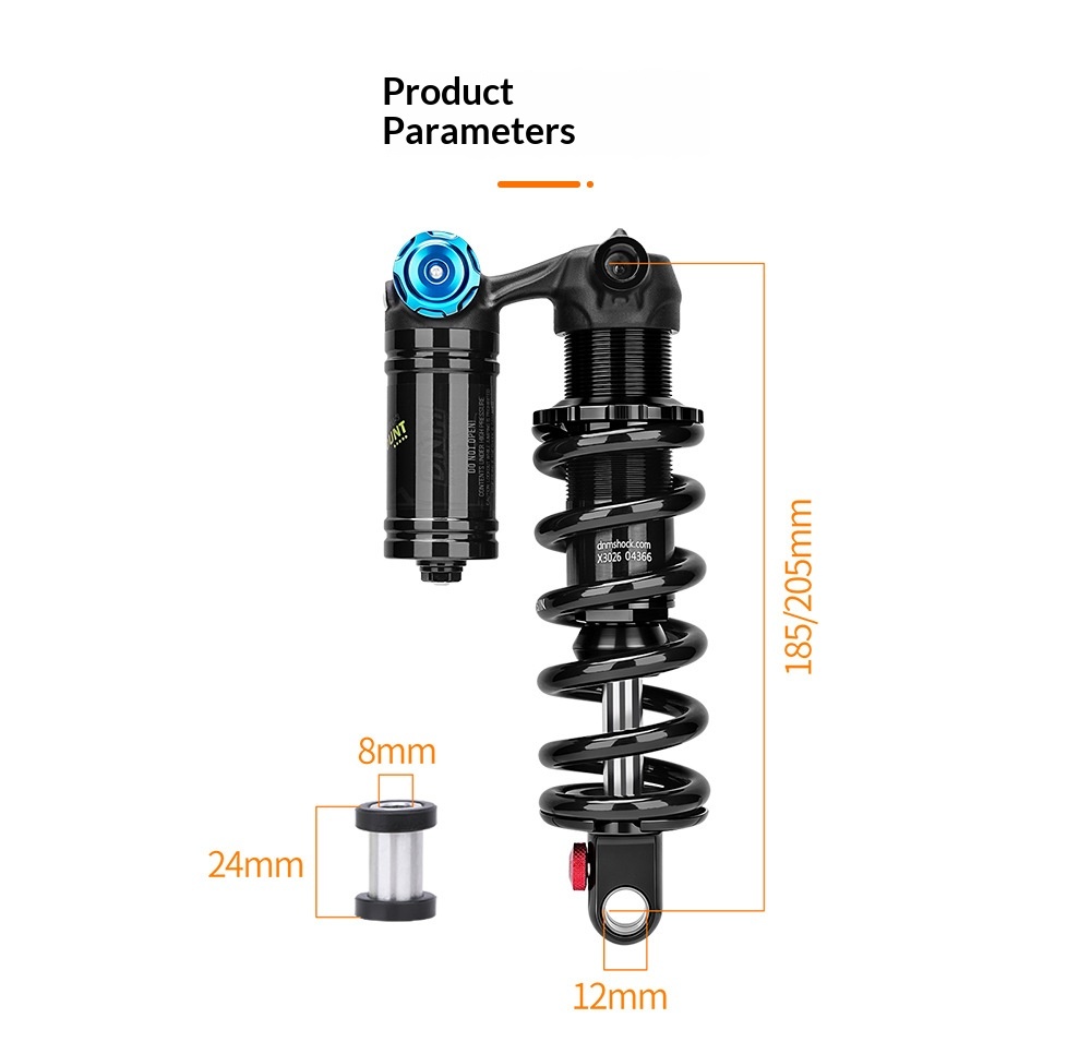 DNM TRU-3 Trunnion Coil Rear Shock Absorber, 185/205mm 450/550LBS with 24mm Bushing