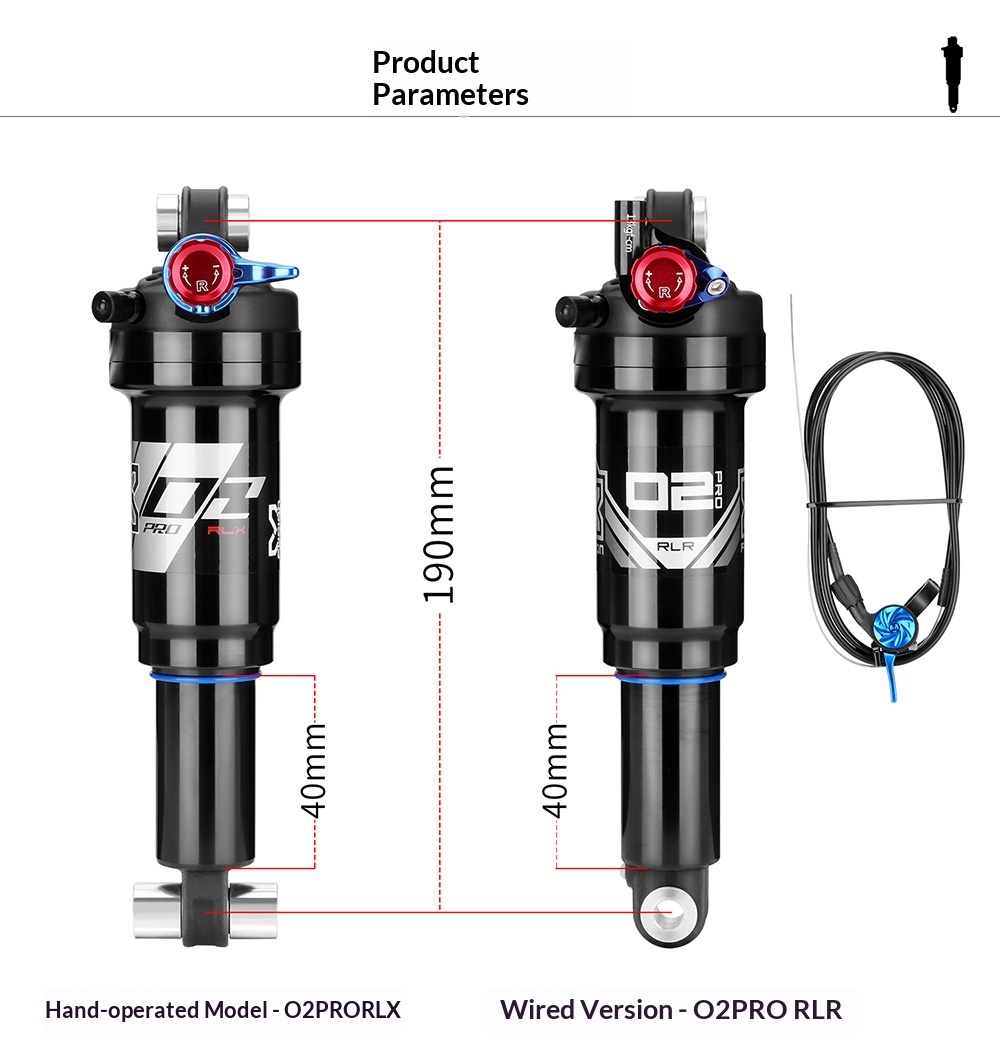 X-FUSION O2 PRO RLR Remote Air Rear Shock XF-O2PRO-RLR-190 190mm x 40mm Adjustable MTB Suspension Damper
