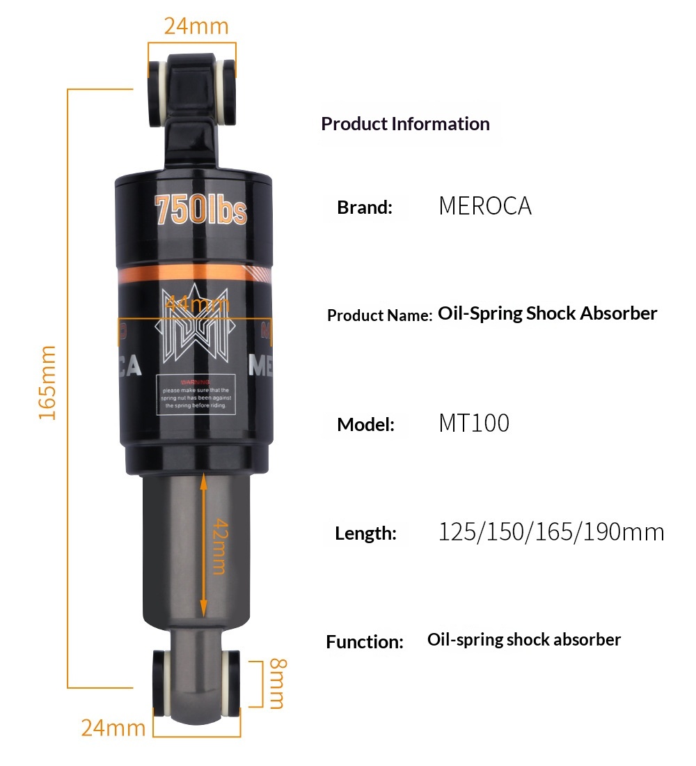 MEROCA MT-100 Rear Shock Absorber – Oil Coil Spring Damper for MTB & Scooter (125/150/165/190mm, 750/850/1000LBS)