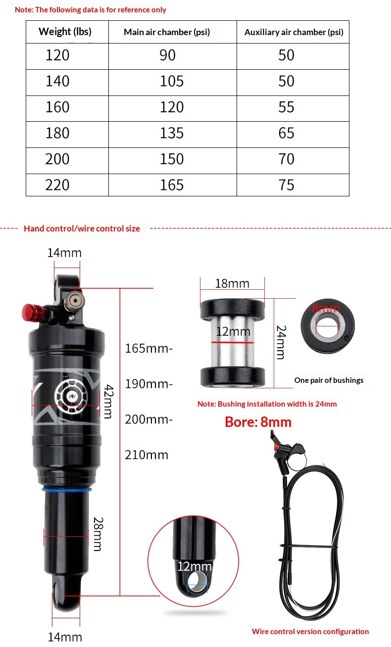 DNM AO-38RC/AO38RL  Air Rear Shock – MTB Full Suspension Air Shock, Rebound & Compression Adjustable with Lockout (165/190/200/210mm)