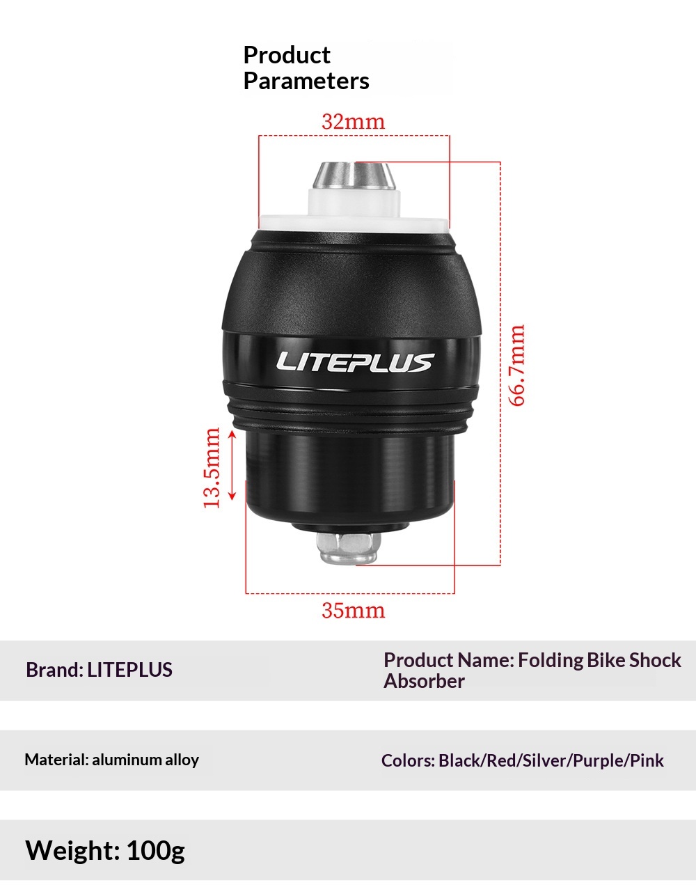 LITEPLUS SA01 Folding Bike Rear Shock Absorber LITEPLUS-SA01 Aluminum Alloy Suspension Damper for Brompton Style Bike