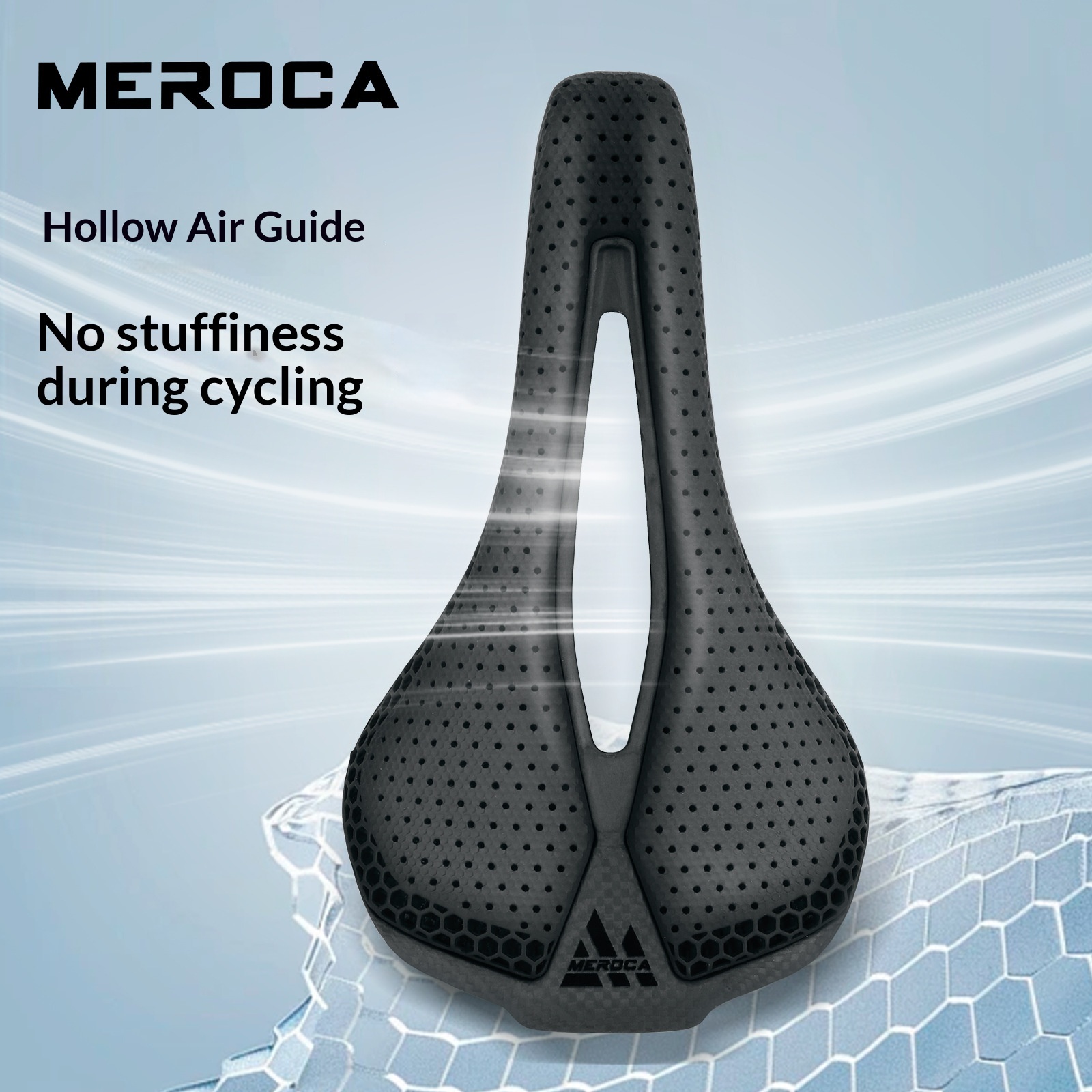 MEROCA VG R1 3D Printed Bicycle Saddle, Carbon Fiber Base with Zoned Cushioning, Hollow Lightweight Road Bike Saddle, 152g