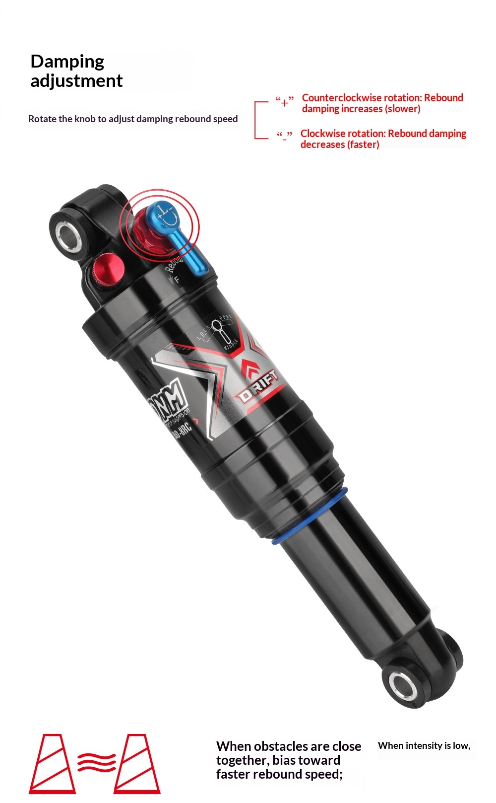 DNM AO-8RC Air Rear Shock Absorber, 3-Position Lockout MTB Soft Tail Bicycle Suspension, Rebound Damping Adjustable