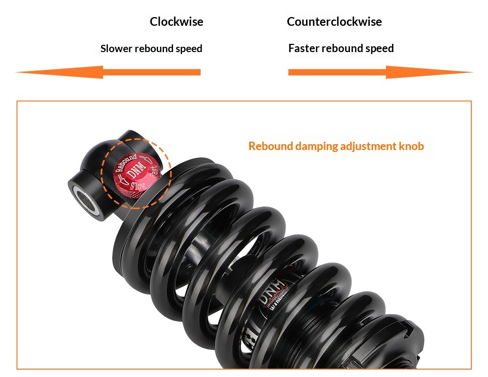 DNM DV-22AR Hydraulic Coil Spring Rear Shock Absorber - Adjustable Rebound Damping for MTB/E-Bike (Various Sizes & LBS)