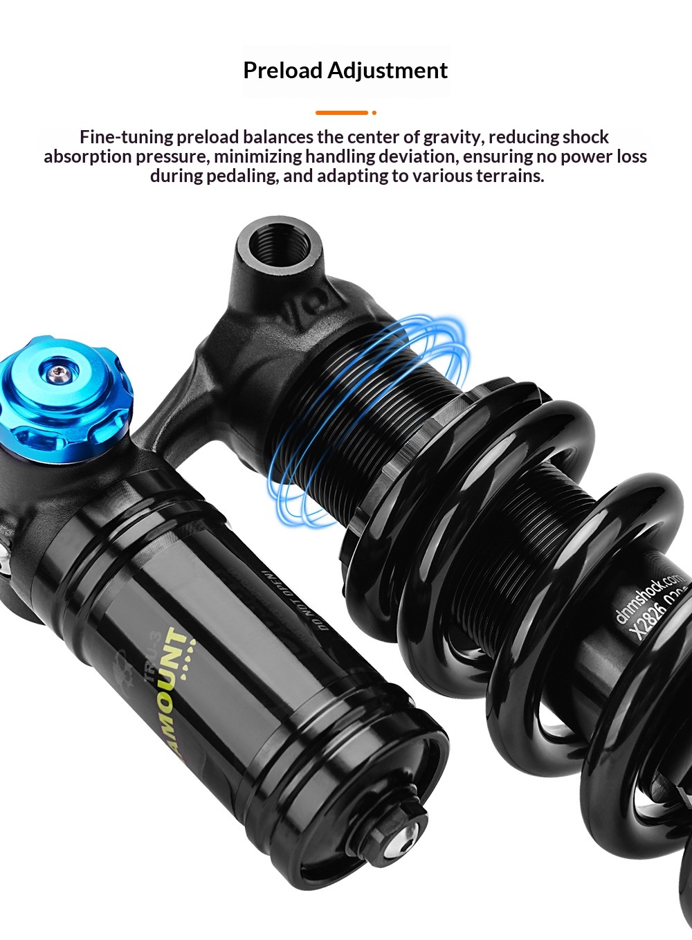 DNM TRU-3 Trunnion Coil Rear Shock Absorber, 185/205mm 450/550LBS with 24mm Bushing rear shocks, Aluminum Alloy