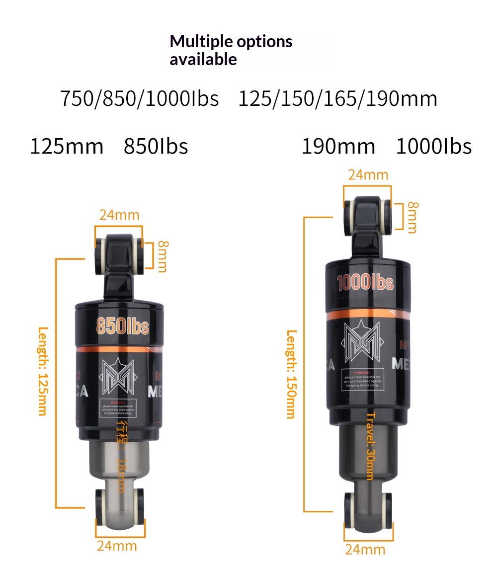 MEROCA MT-100 Rear Shock Absorber – Oil Coil Spring Damper for MTB & Scooter (125/150/165/190mm, 750/850/1000LBS)