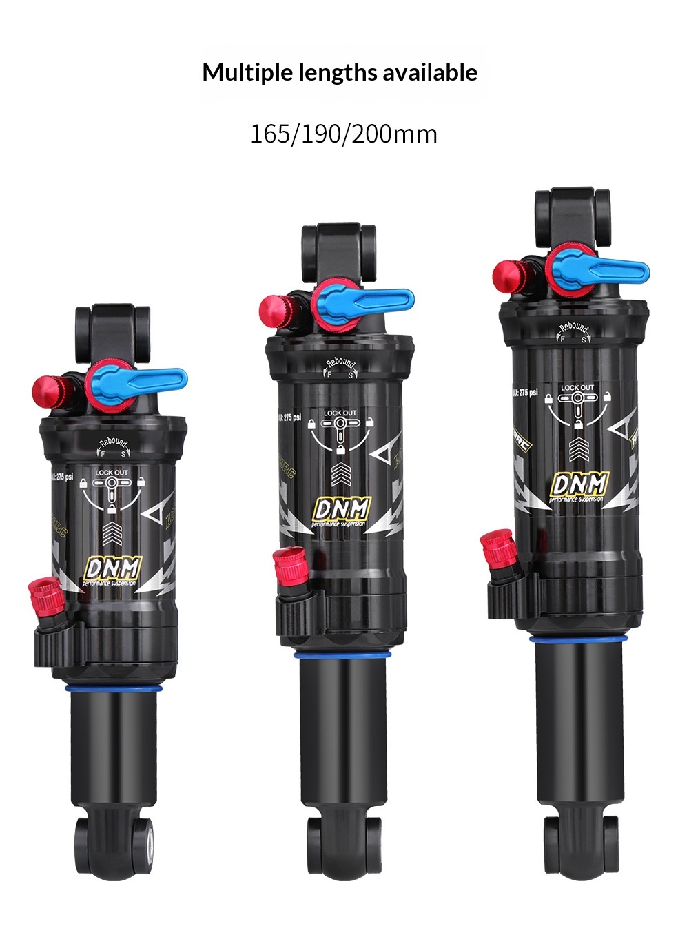DNM-AO-39RC Air Rear Shock Absorber for MTB Full Suspension Downhill Bikes, 165/190/200mm