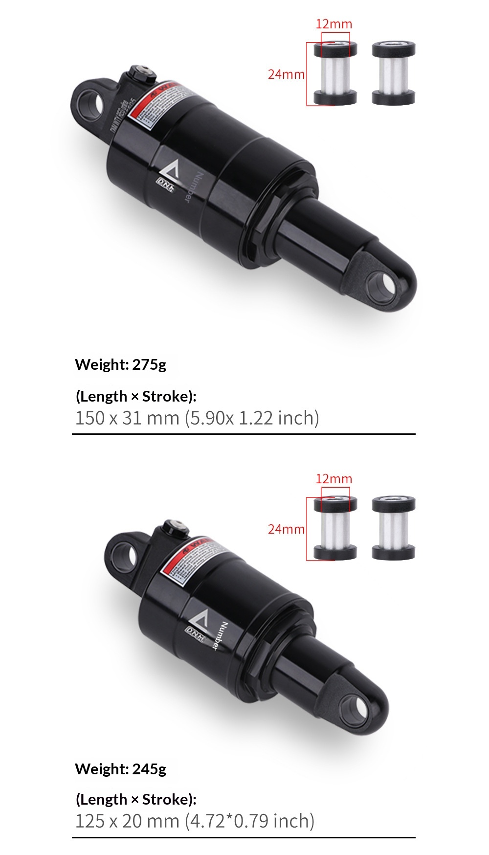 DNM AO-6 Air Rear Shock Absorber 100/125/150/165mm for Folding Bike Scooter MTB