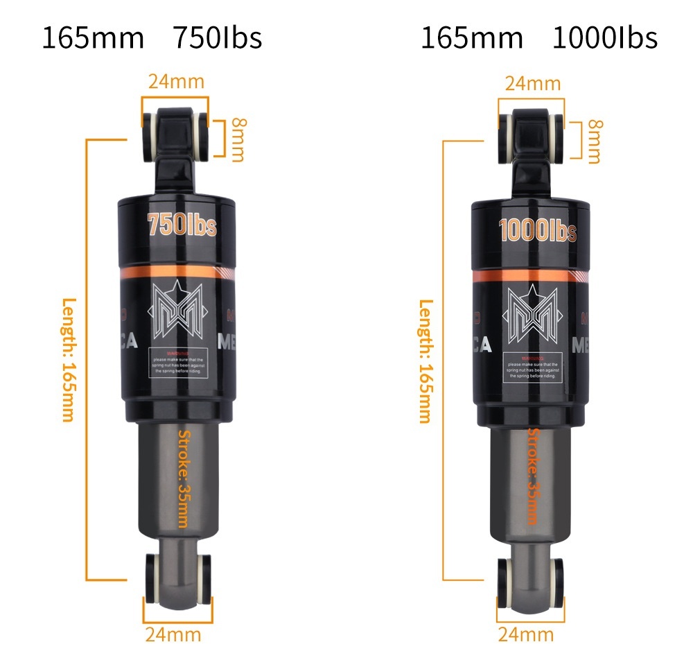 MEROCA MT-100 Rear Shock Absorber – Oil Coil Spring Damper for MTB & Scooter (125/150/165/190mm, 750/850/1000LBS)