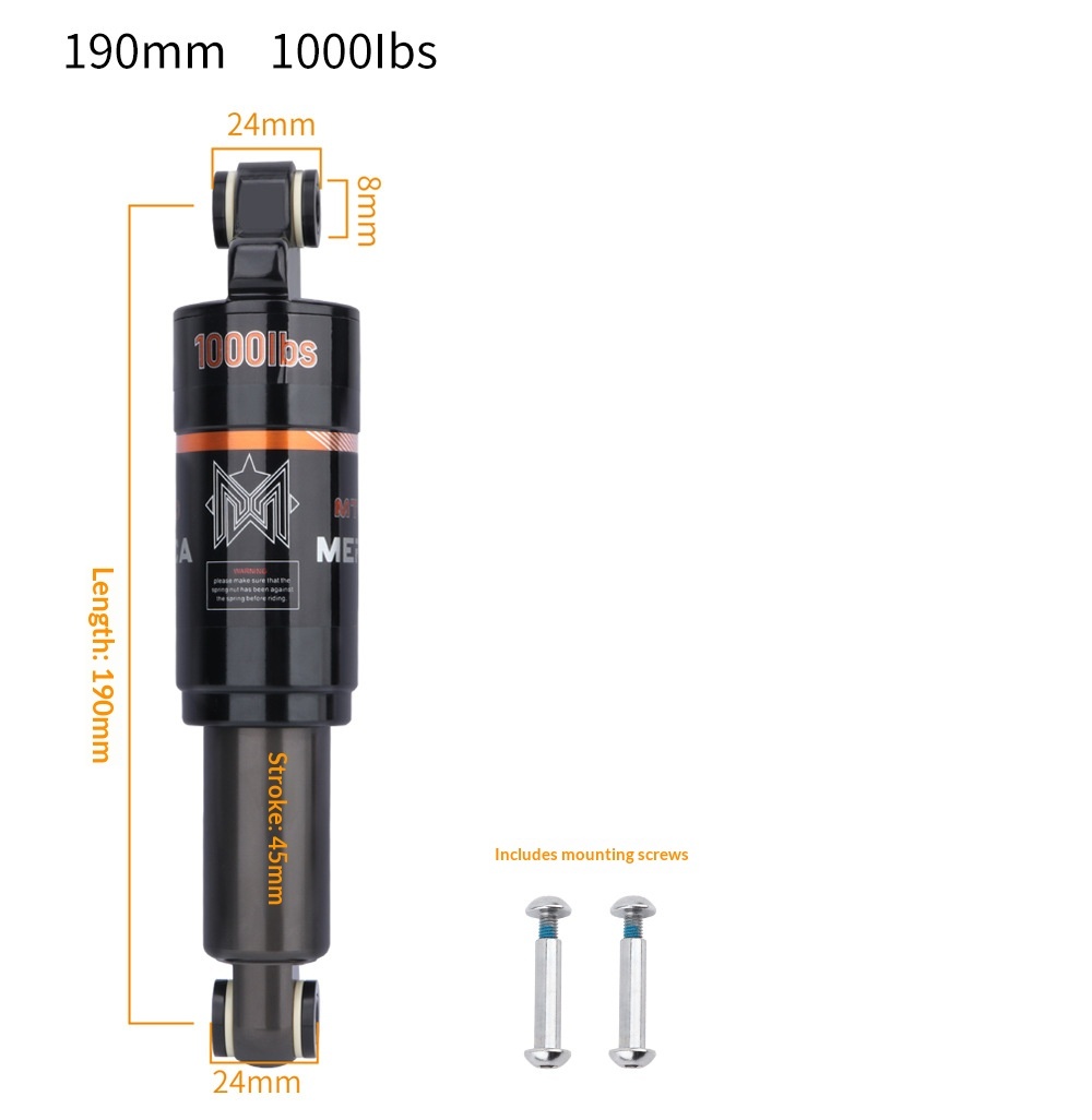 MEROCA MT-100 Rear Shock Absorber – Oil Coil Spring Damper for MTB & Scooter (125/150/165/190mm, 750/850/1000LBS)