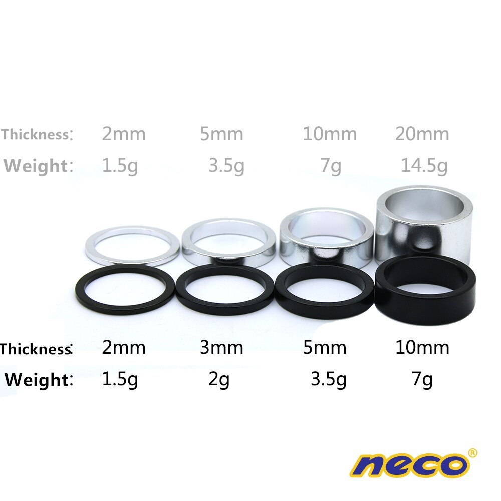 Neco 1.125 Inch 28.6mm 20/10/5/3/2mm Bicycle Headset Stem Al Carbon Fibre Bike Fork Adjusting Dust Cover Spacer Washer