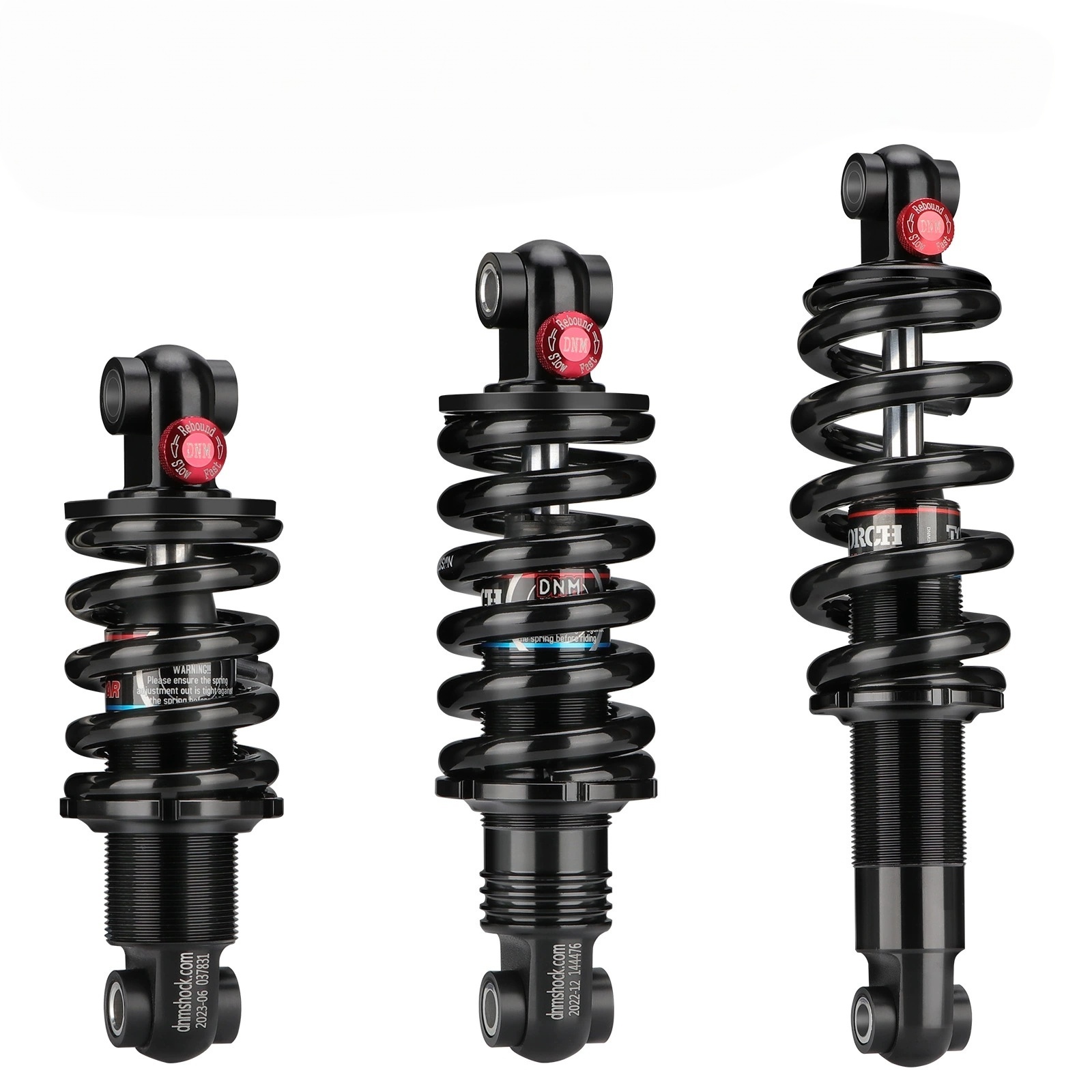 DNM DV-22AR Hydraulic Coil Spring Rear Shock Absorber - Adjustable Rebound Damping for MTB/E-Bike (Various Sizes & LBS)