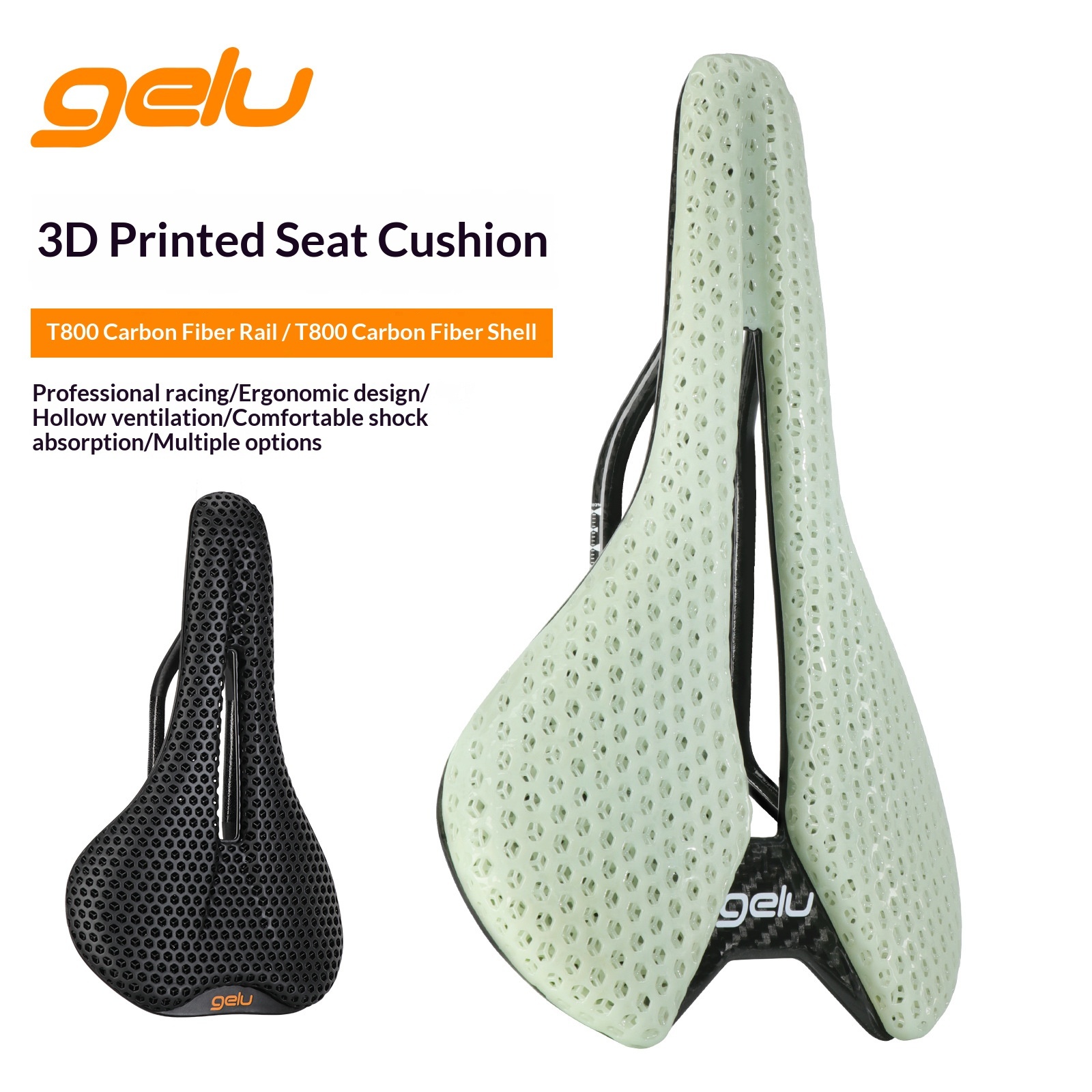 GELU T50 3D Printed Carbon Rail Road Bike Saddle Hollow Breathable Racing Saddle Lightweight