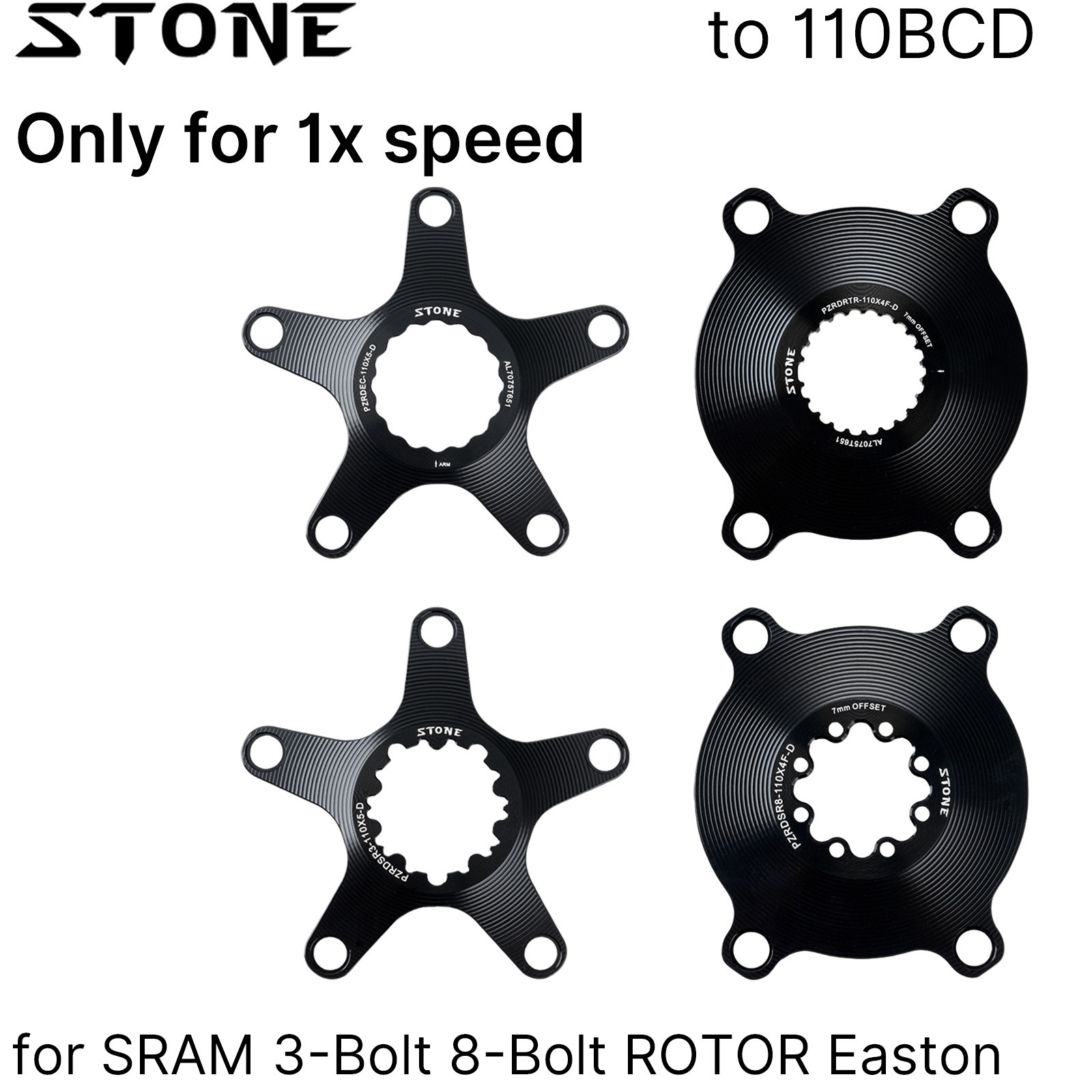 STONE 110BCD 1X Chainring Spider Adapter with 7mm Offset for SRAM 3-Bolt and 8-Bolt ROTOR KAPIC ALDHU VEGAST Easton EC90 XXE GP3 AXS Flattop FORCE RED Cranksets T-type
