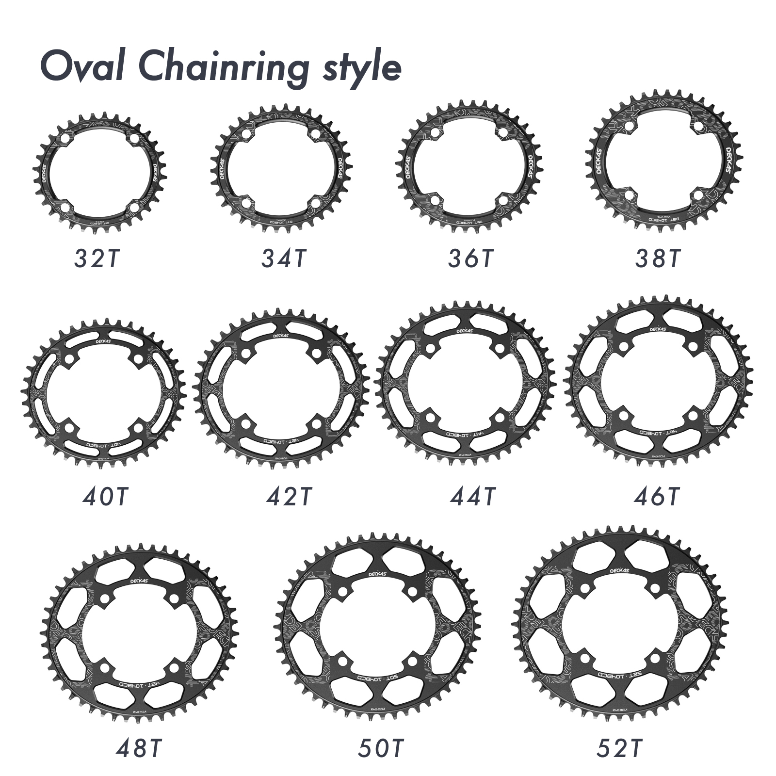 Deckas Bike Chainring Oval 104BCD 32T 34T 36T 38T 40 42 44 46 48 50 52 T Tooth MTB Road Bikes Mountain Chainwheel 104 Bcd