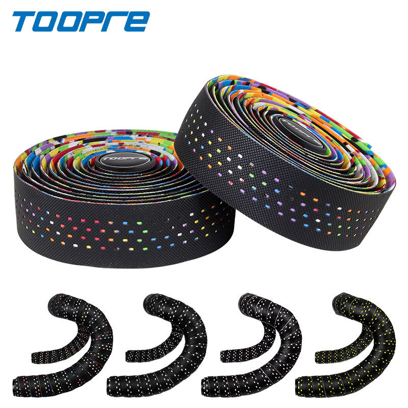 TOOPRE Road Bike Handlebar Tape, Fixed Gear Bike Tape Anti-Slip Breathable Sweat-Wicking Silicone Curved Bar Perforated Tape