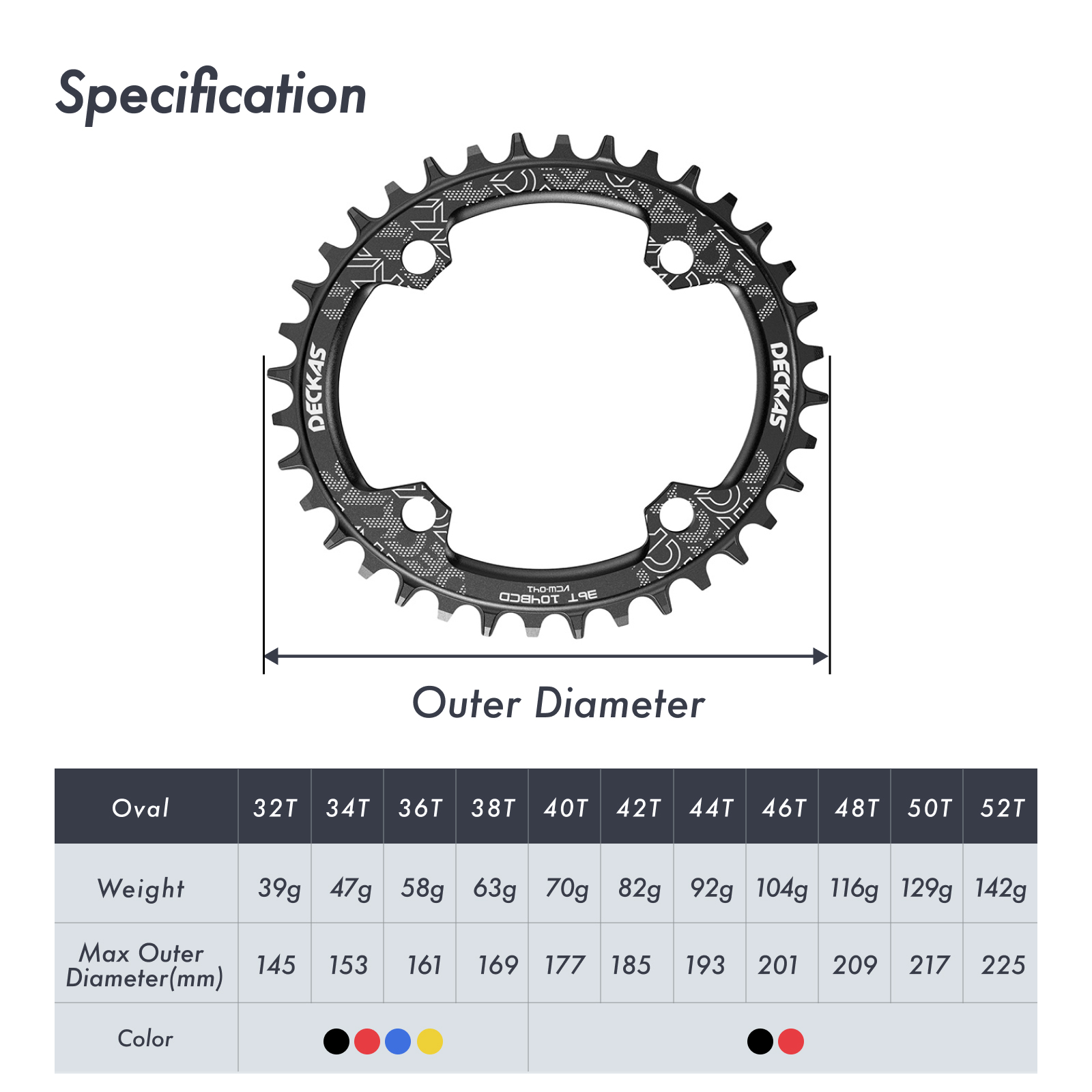 Deckas Bike Chainring Oval 104BCD 32T 34T 36T 38T 40 42 44 46 48 50 52 T Tooth MTB Road Bikes Mountain Chainwheel 104 Bcd