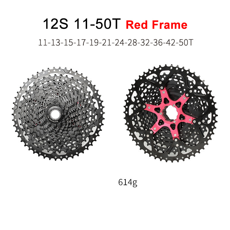 SUNSHINE-SZ HG Cassette Freewheel for MTB 8 / 9 / 10 / 11 / 12 Speed All Black Red Frame Compatible with Shimano DEORE SLX XT XTR and SRAM X5 X7 X9 XX1 XO SX NX