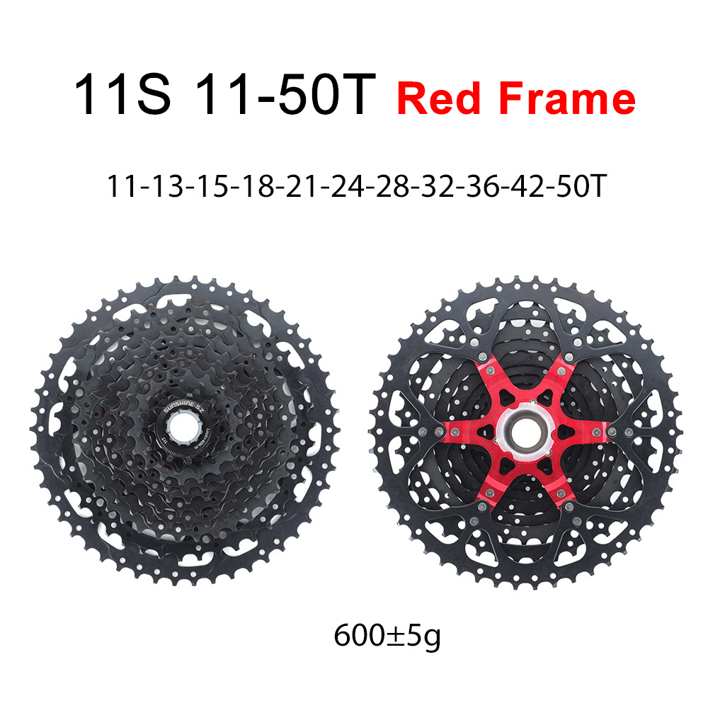 SUNSHINE-SZ HG Cassette Freewheel for MTB 8 / 9 / 10 / 11 / 12 Speed All Black Red Frame Compatible with Shimano DEORE SLX XT XTR and SRAM X5 X7 X9 XX1 XO SX NX