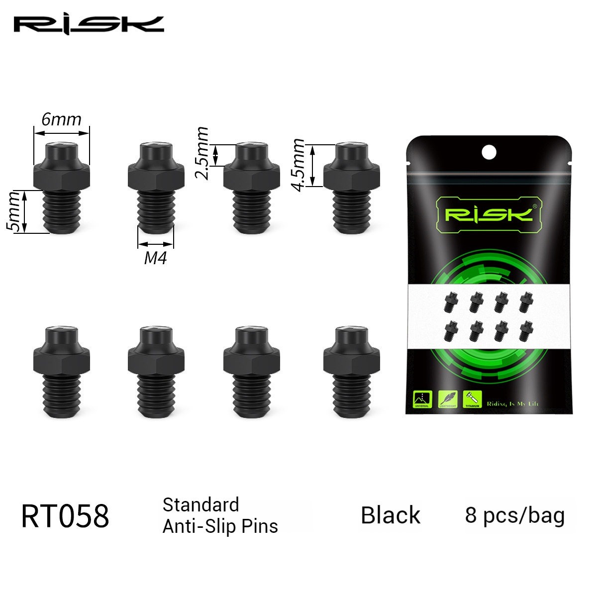 RISK Downhill Bike Titanium Alloy Anti-Slip Pedal Pins XC AM Downhill DH Pedal Grip Screws